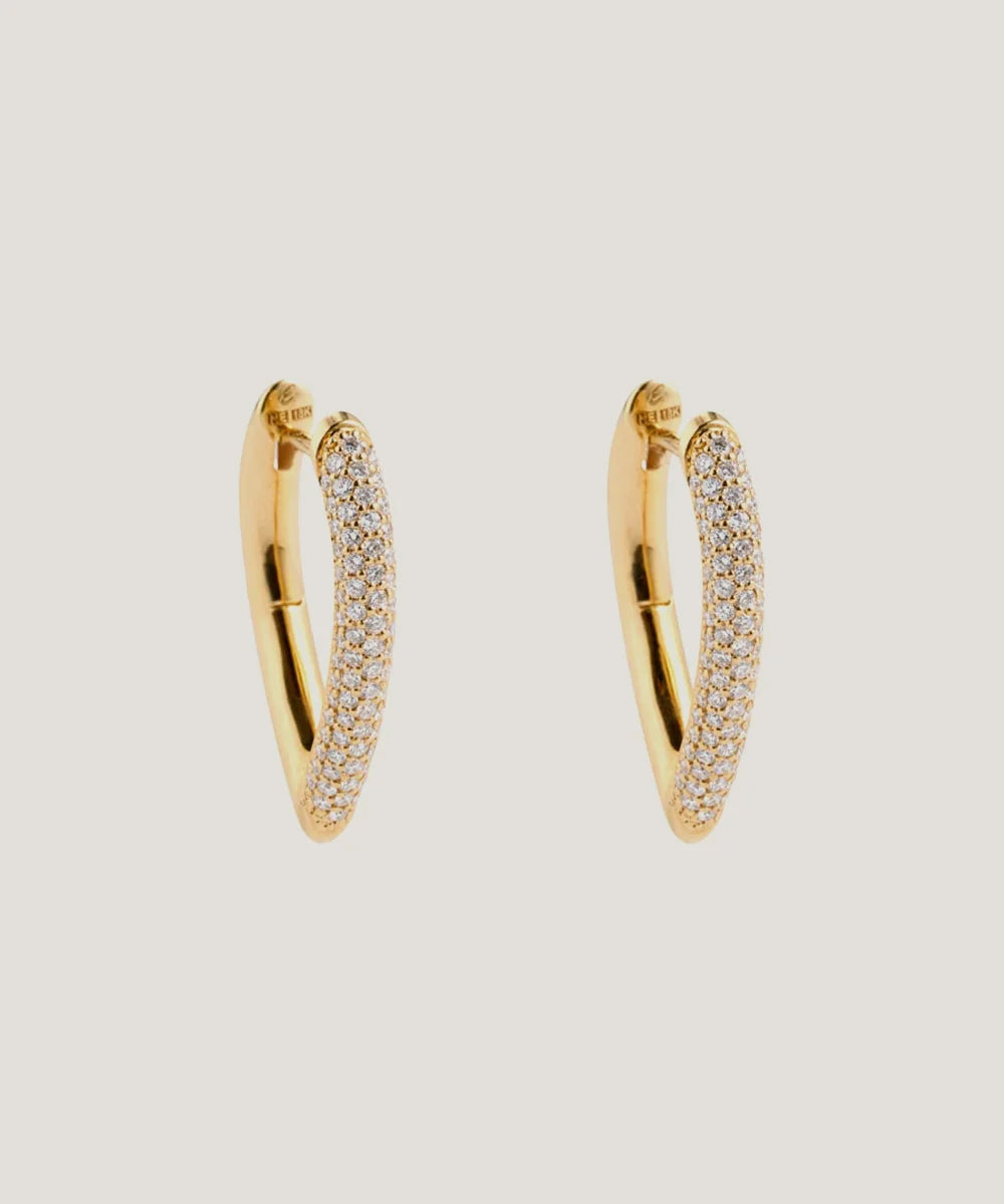 Wave Diamond Hoop Earrings in a sleek high-contrast midnight luxury editorial style