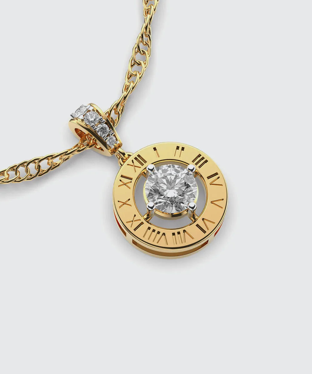 22K Gold Circular Pendant For Men in a sleek high-contrast midnight luxury editorial style