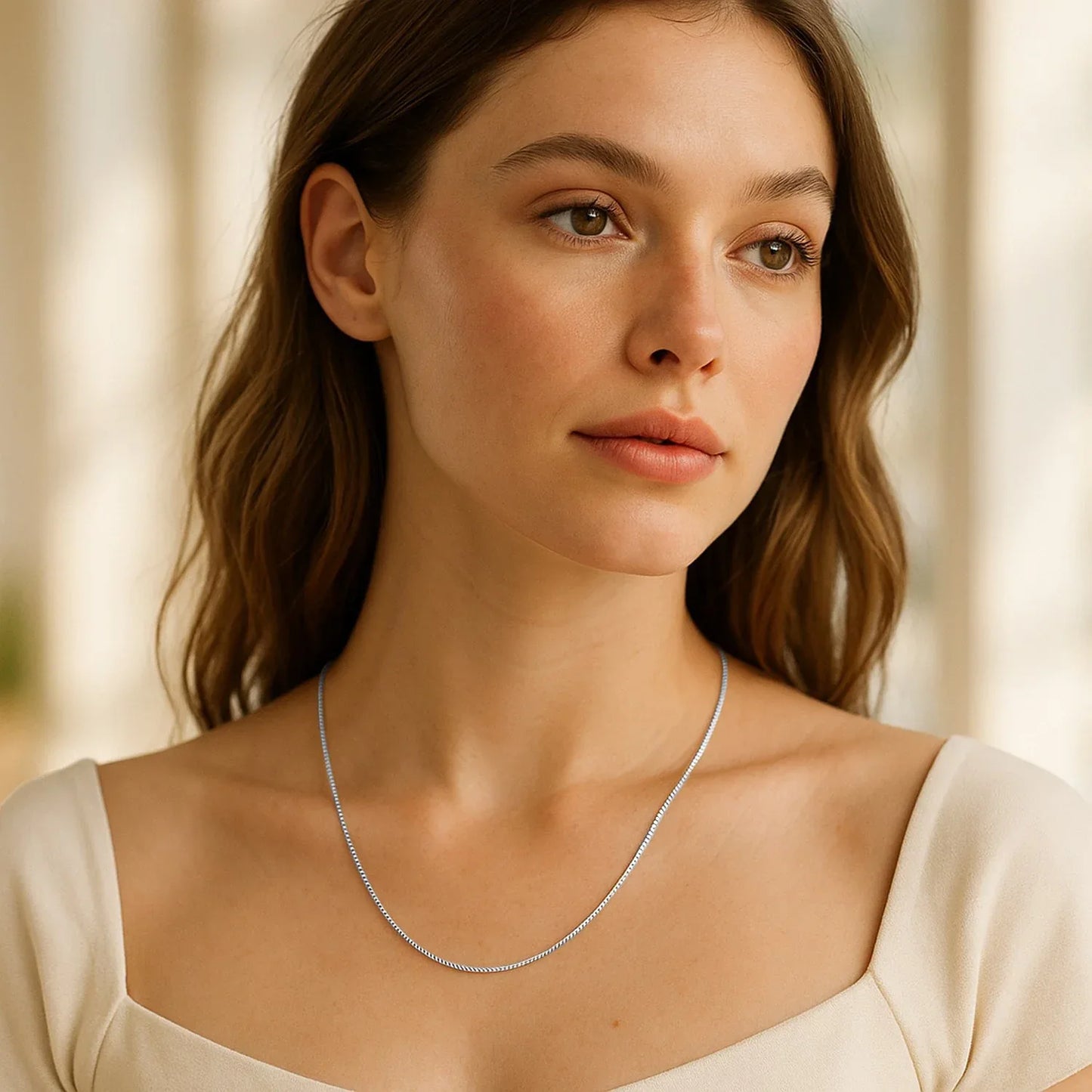 14k White Gold Classic Box Chain (0.68 mm) - Peelerie