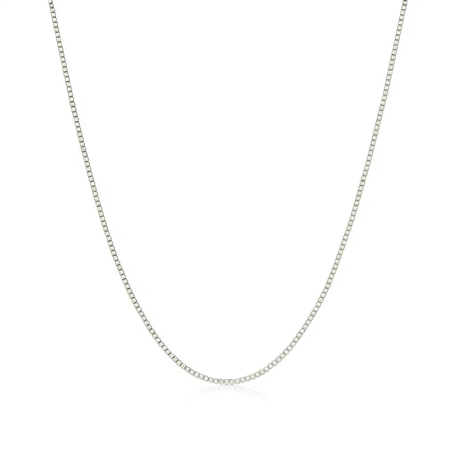 14k White Gold Classic Box Chain (0.68 mm) in a sleek high-contrast midnight luxury editorial style