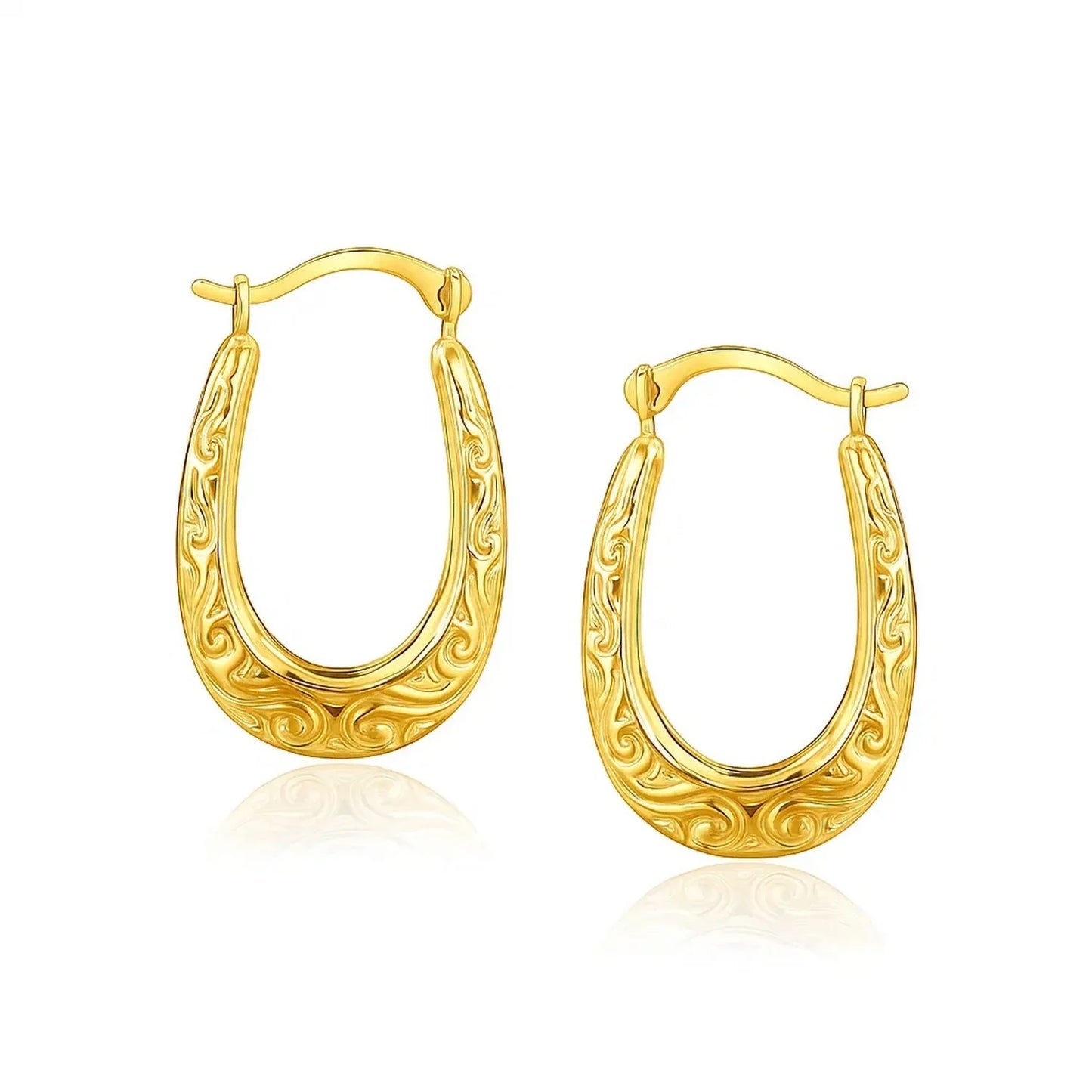 10k Yellow Gold Fancy Oval Hoop Earrings - Peelerie