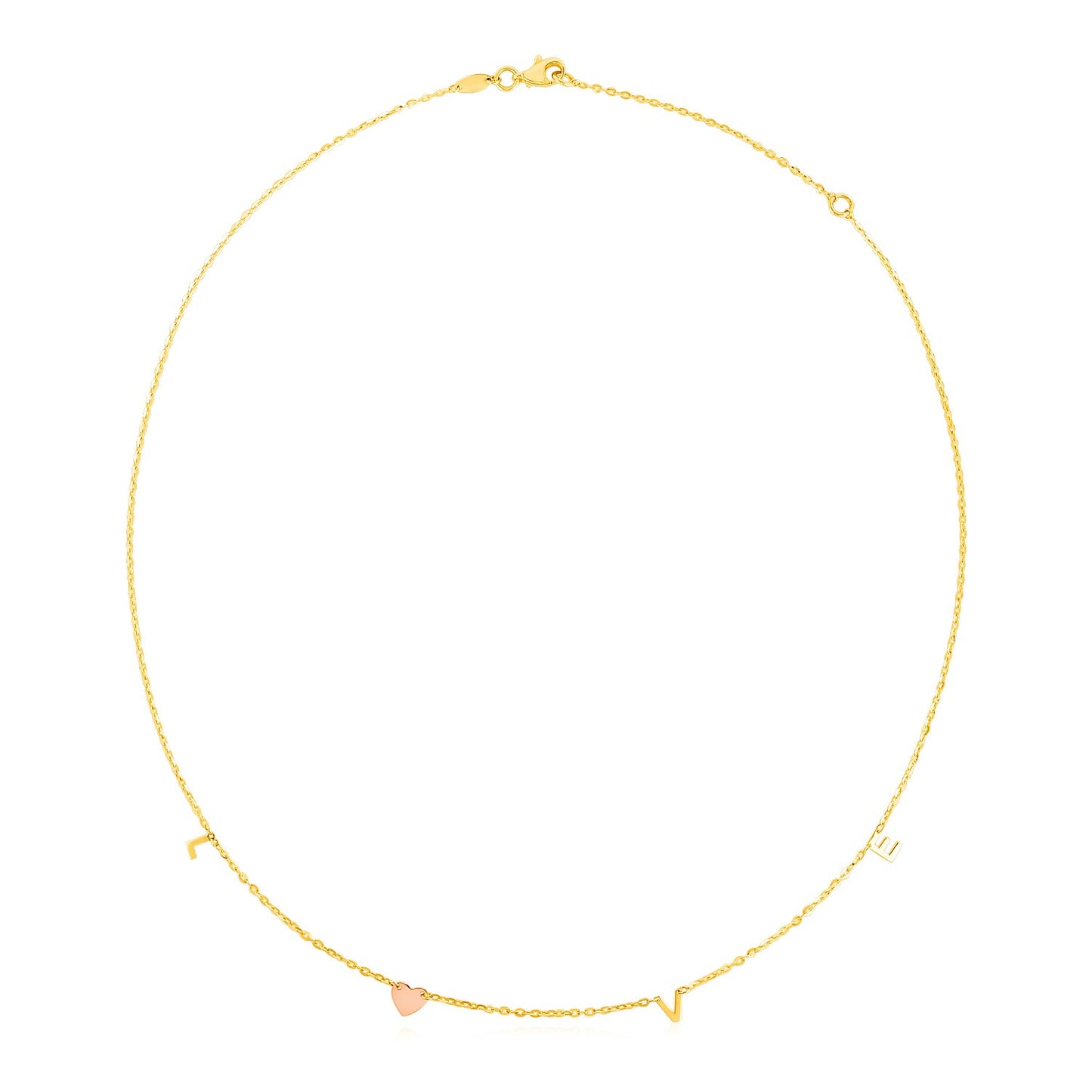 14k Two Tone Gold Love Necklace in a sleek high-contrast midnight luxury editorial style