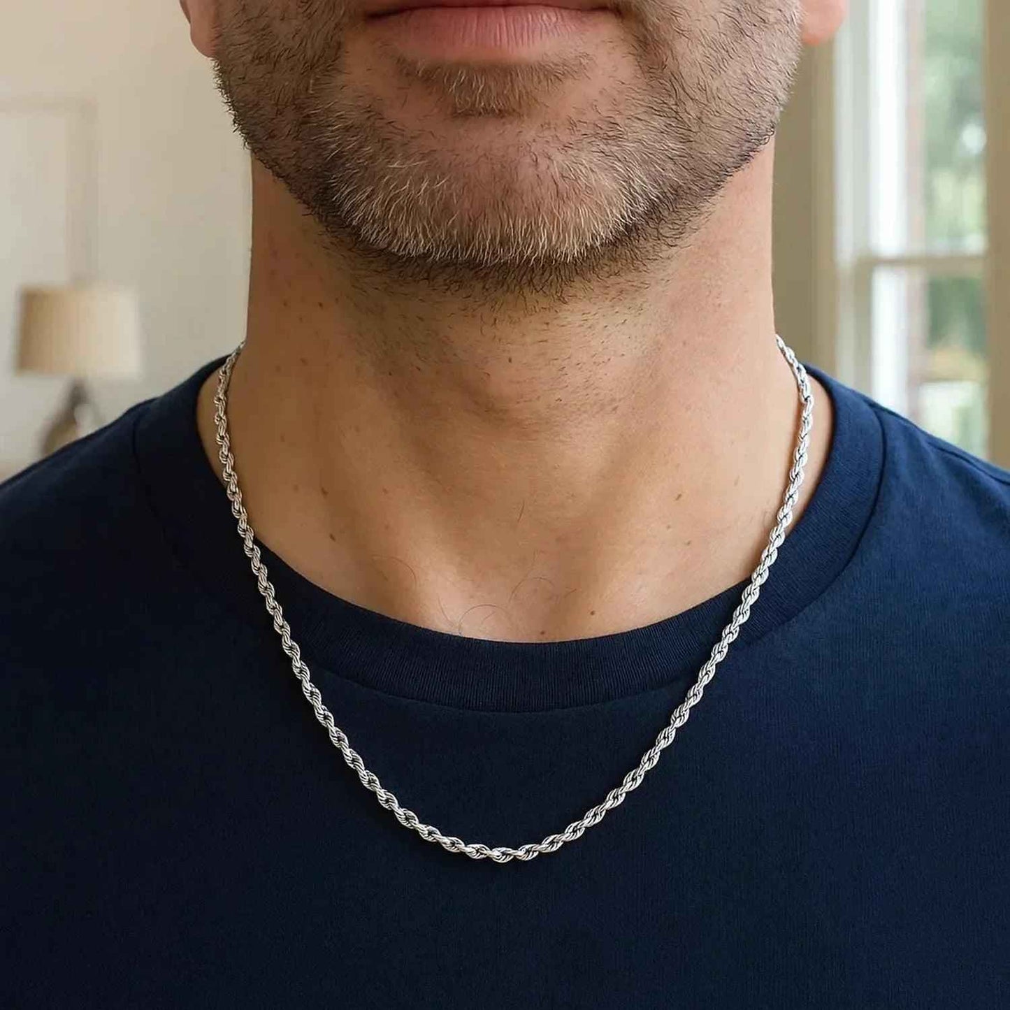 14k White Gold Solid Diamond Cut Rope Chain (3.00 mm)