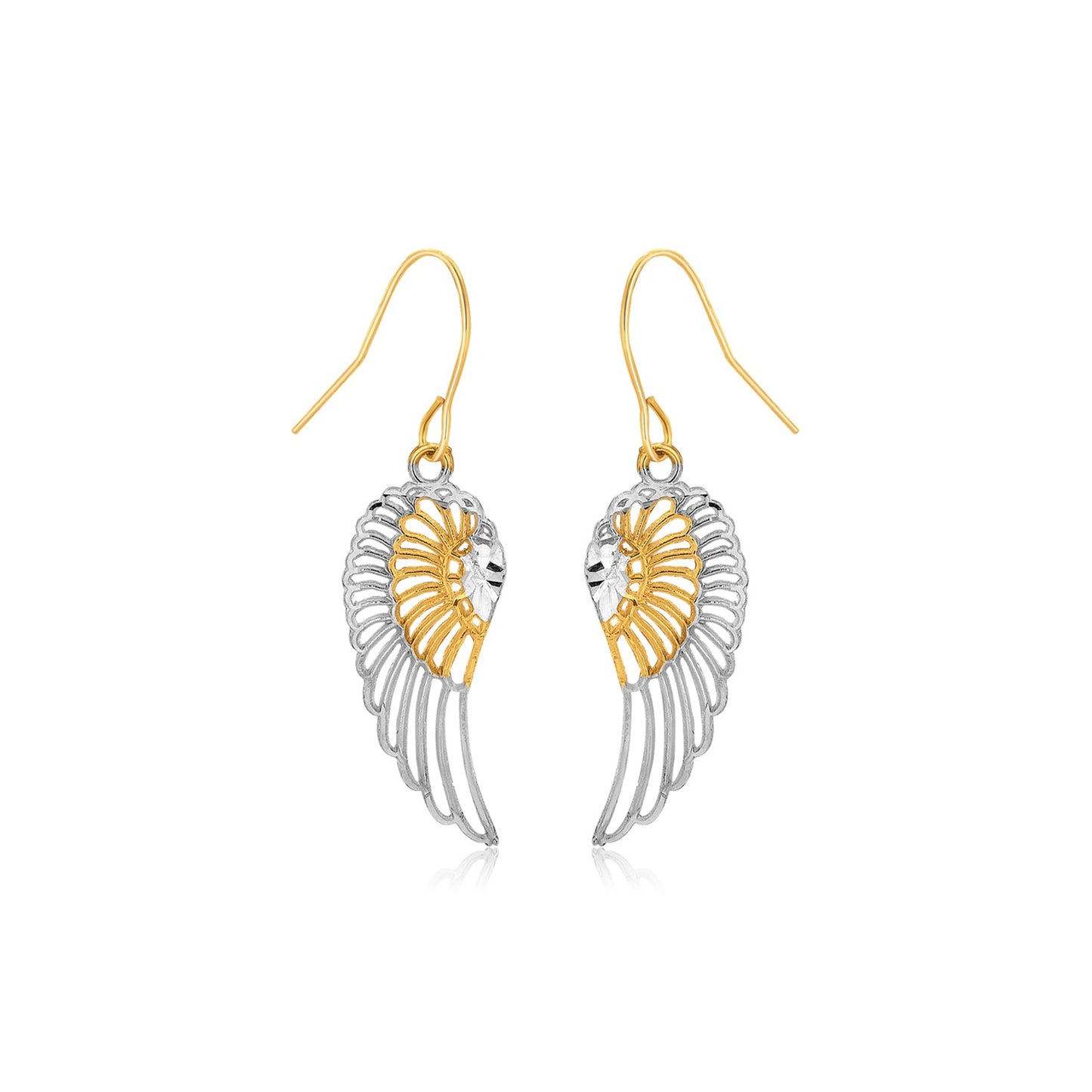 Two-Tone Wing Drop Earrings in 10K Gold in a sleek high-contrast midnight luxury editorial style