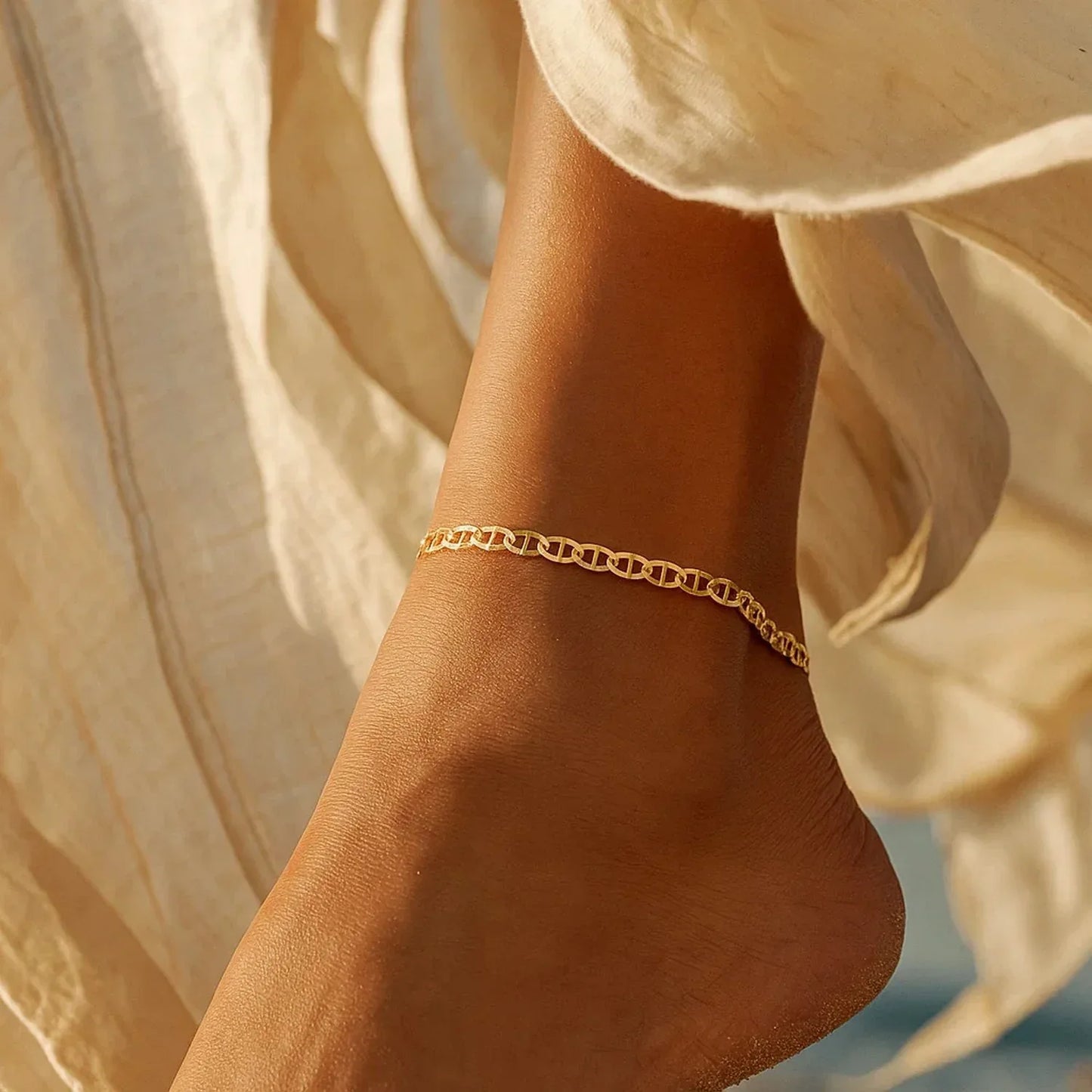 3.2mm 14k Yellow Gold Mariner Link Anklet - Peelerie