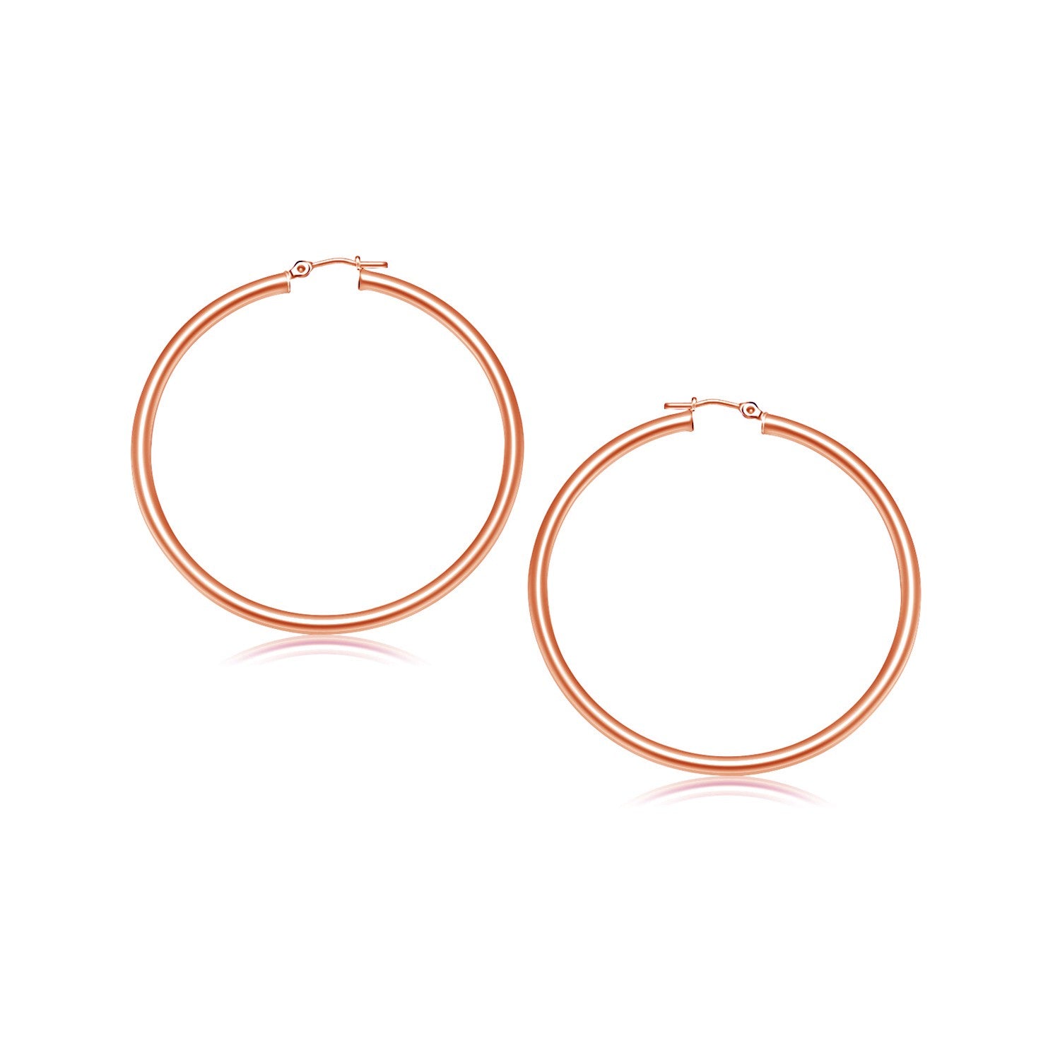 14k Rose Gold Polished Hoop Earrings (3x25mm) in a sleek high-contrast midnight luxury editorial style
