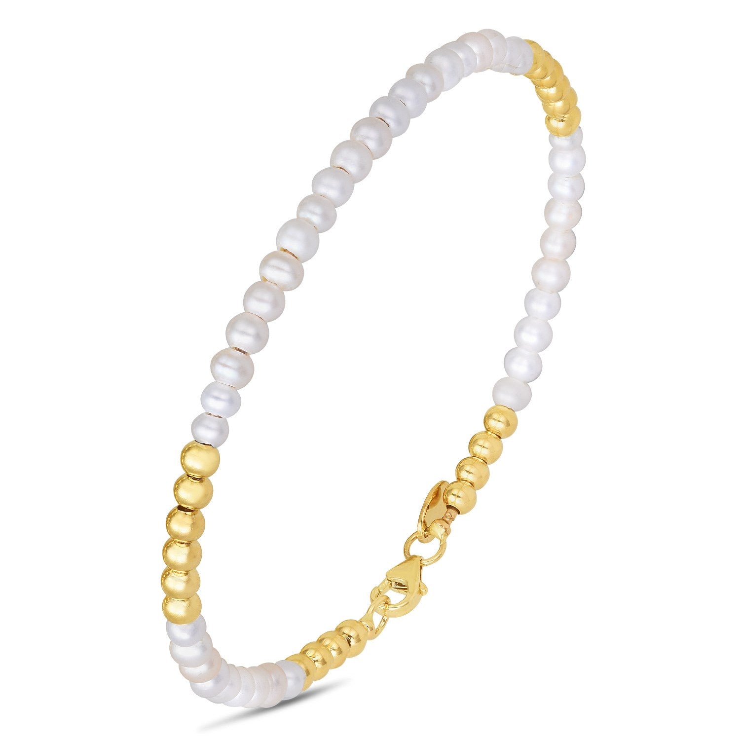 14k Yellow Gold High Polish Freshwater Pearl Pallina Bead Bracelet (2.00 mm) in a sleek high-contrast midnight luxury editori