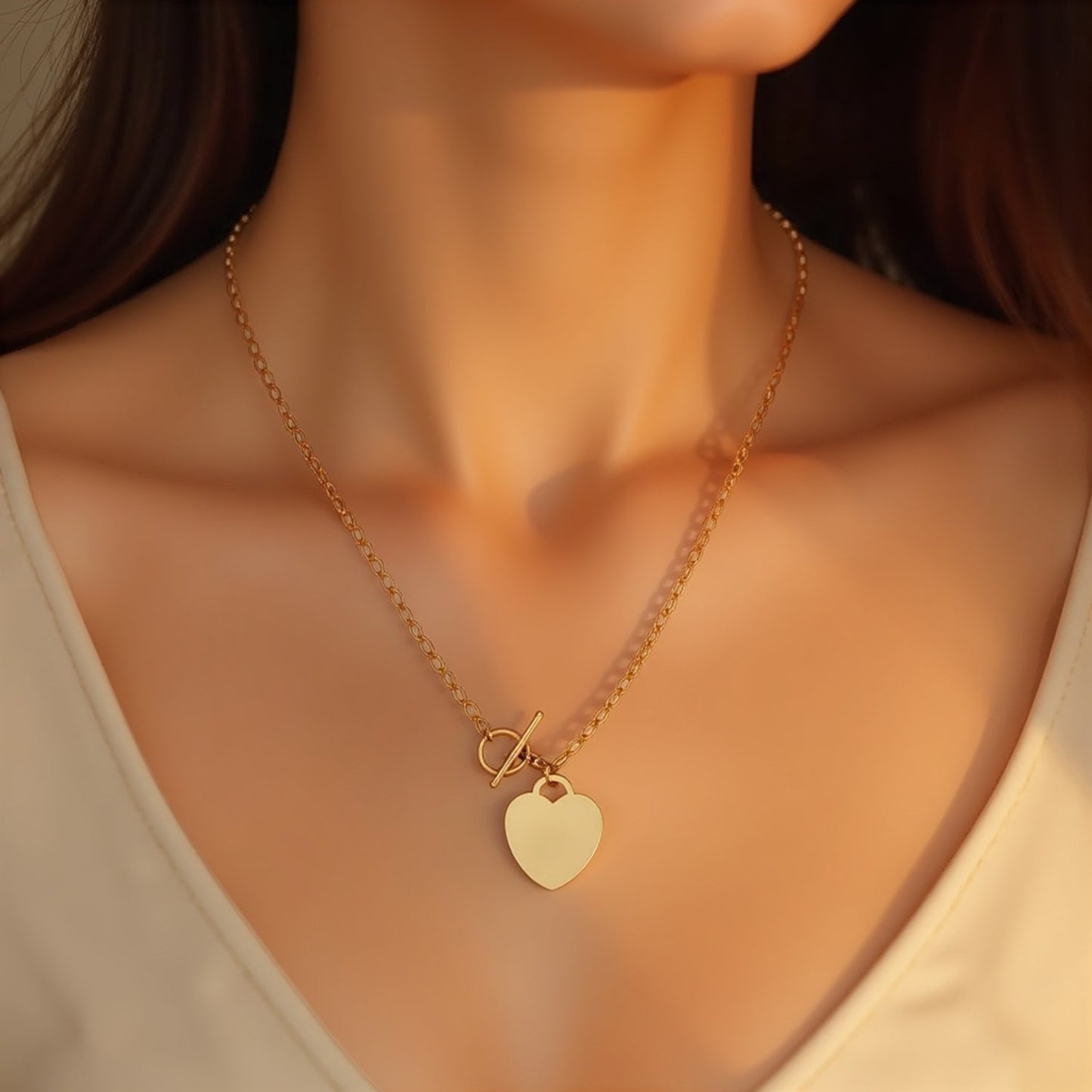 Toggle Necklace with Heart Charm in 14k Yellow Gold