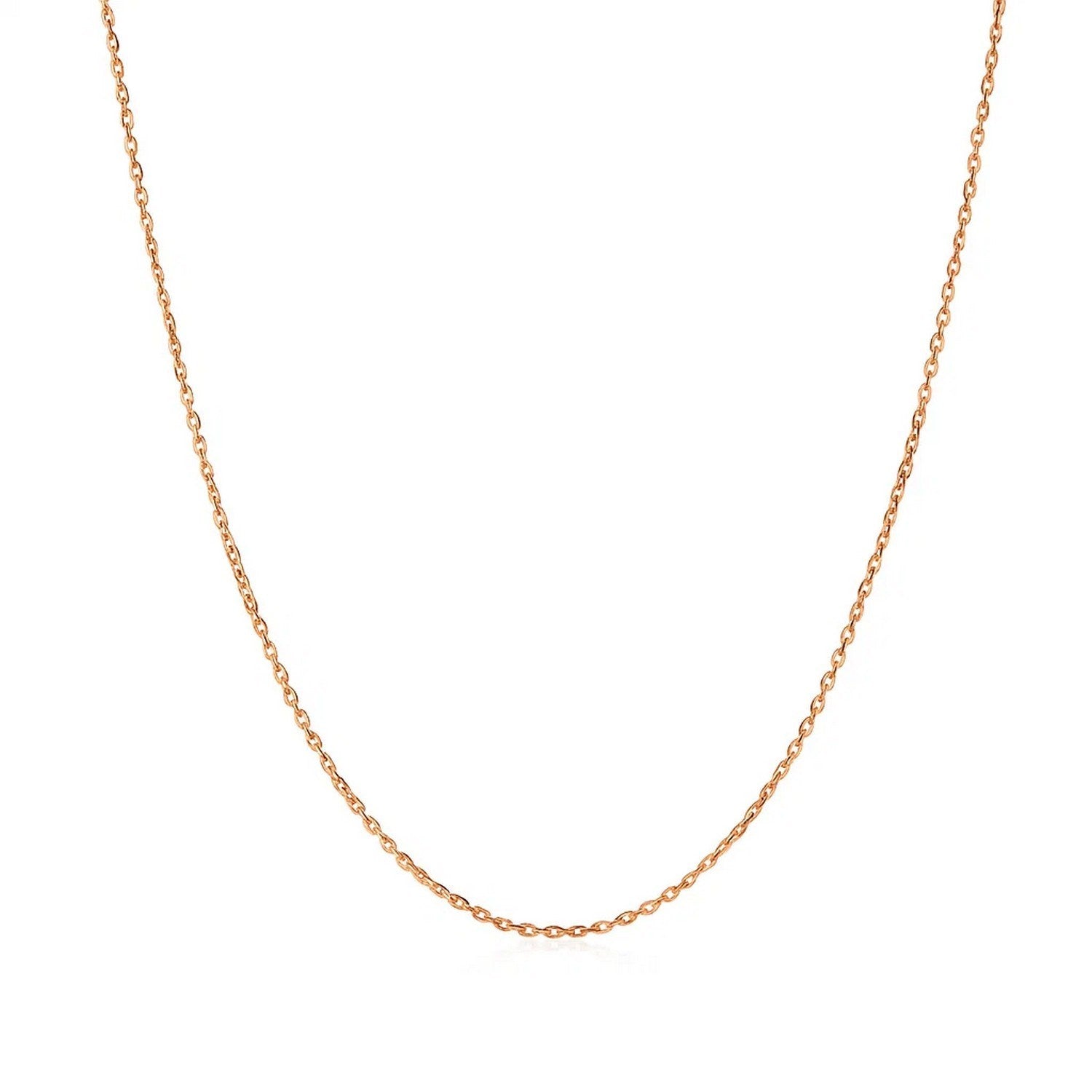 14k Pink Gold Diamond Cut Cable Link Chain (0.87 mm) in a sleek high-contrast midnight luxury editorial style