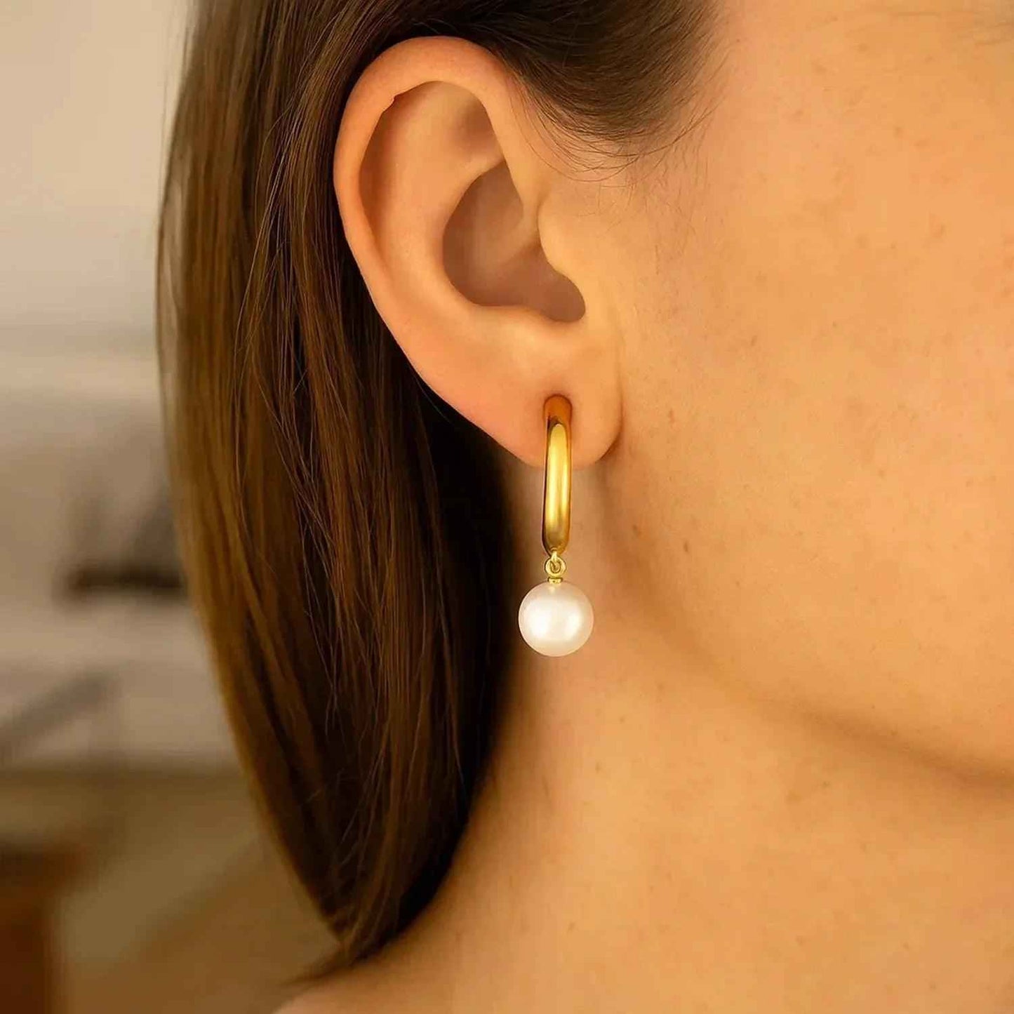 14k Yellow Gold Half Hoop Earrings with Pearls