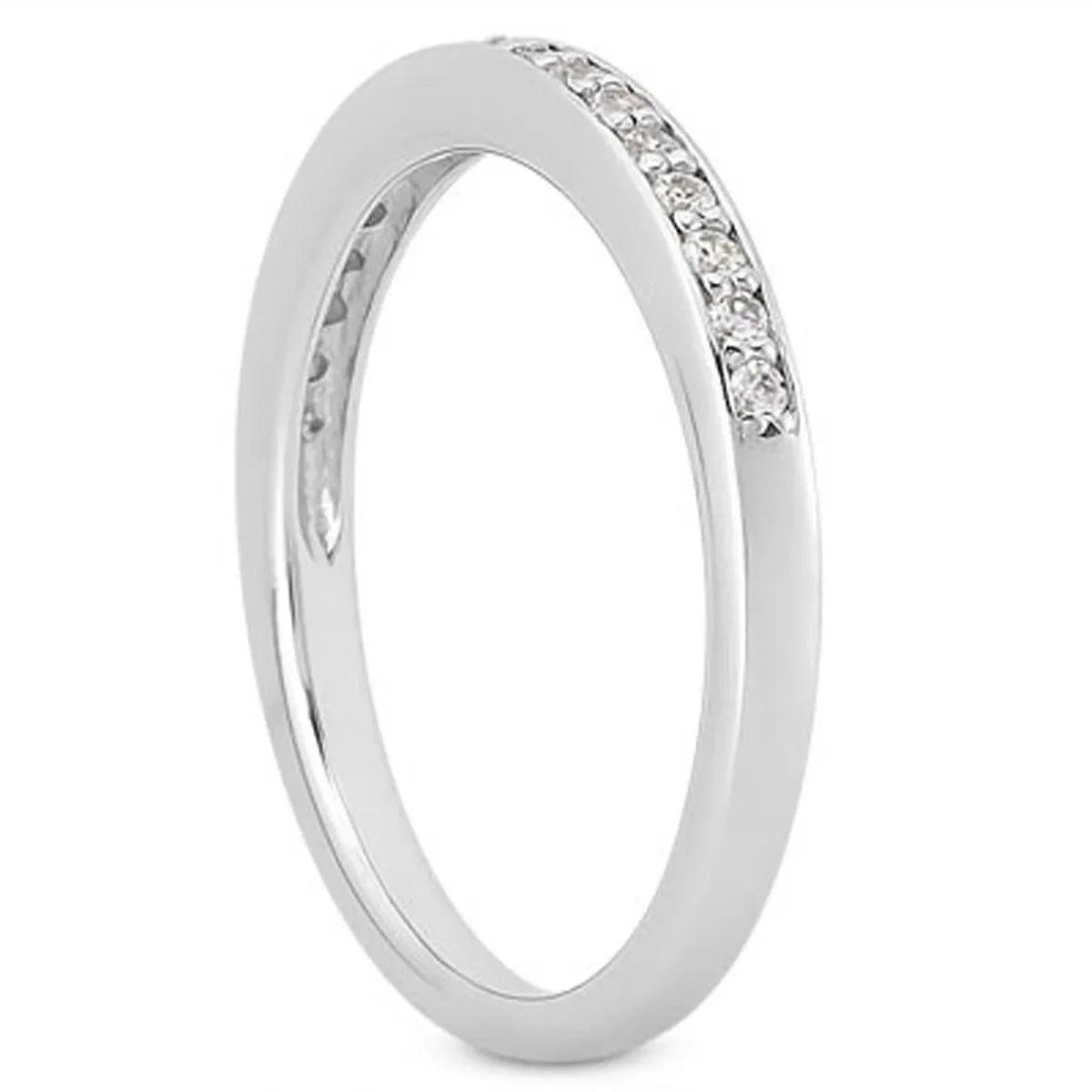 14k White Gold Micro-pave Flat Sided Diamond Wedding Ring Band - Peelerie