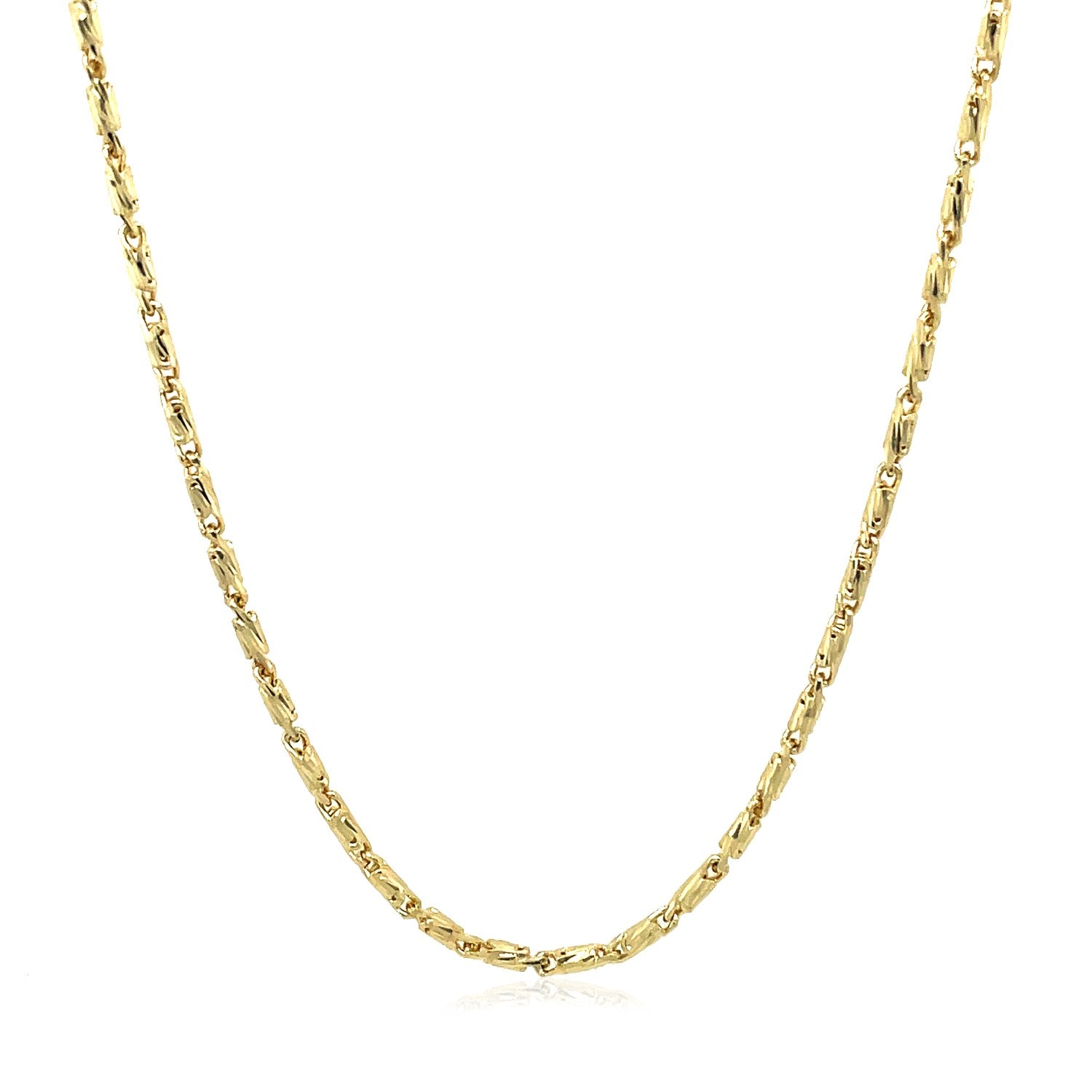 Diamond Cut Fancy Links Pendant Chain in Yellow Gold (1.50 mm) in a sleek high-contrast midnight luxury editorial style