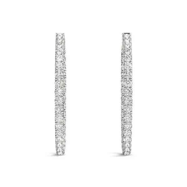 Oval Shape Two Sided Diamond Hoop Earrings in 14k White Gold (2 cttw)