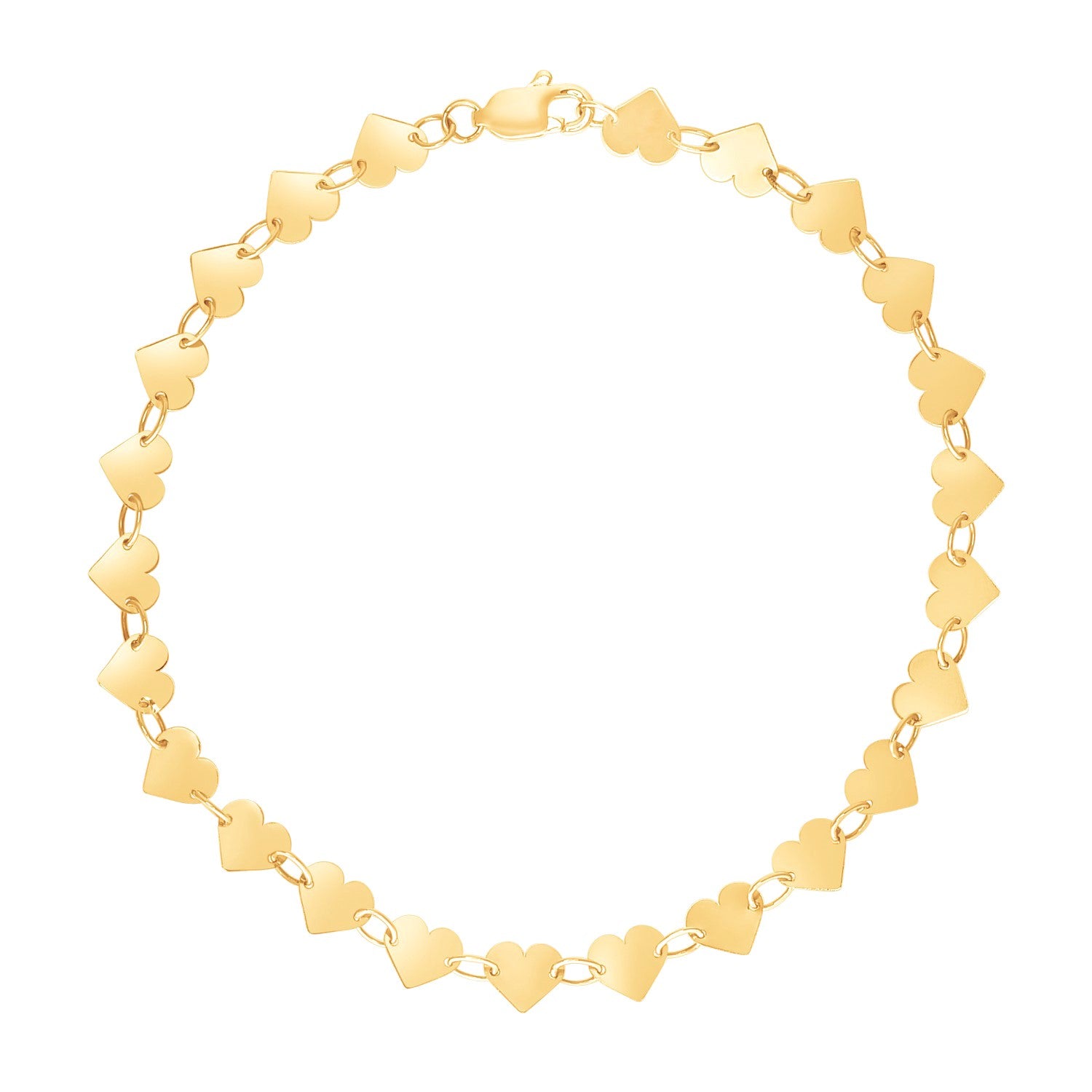 14k Yellow Gold 7 inch Mirrored Heart Chain Bracelet (5.00 mm) in a sleek high-contrast midnight luxury editorial style
