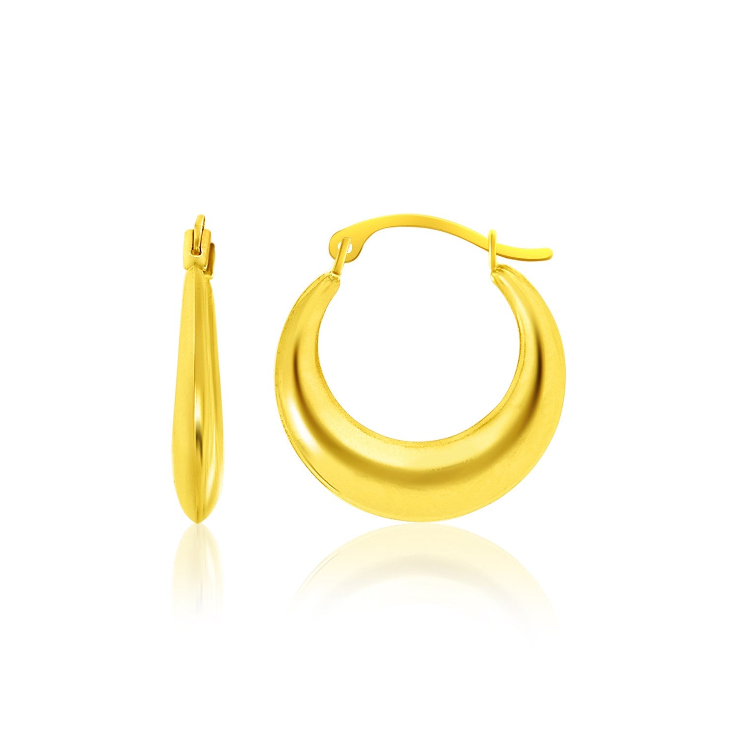 14k Yellow Gold Graduated Round Shape Hoop Earrings in a sleek high-contrast midnight luxury editorial style