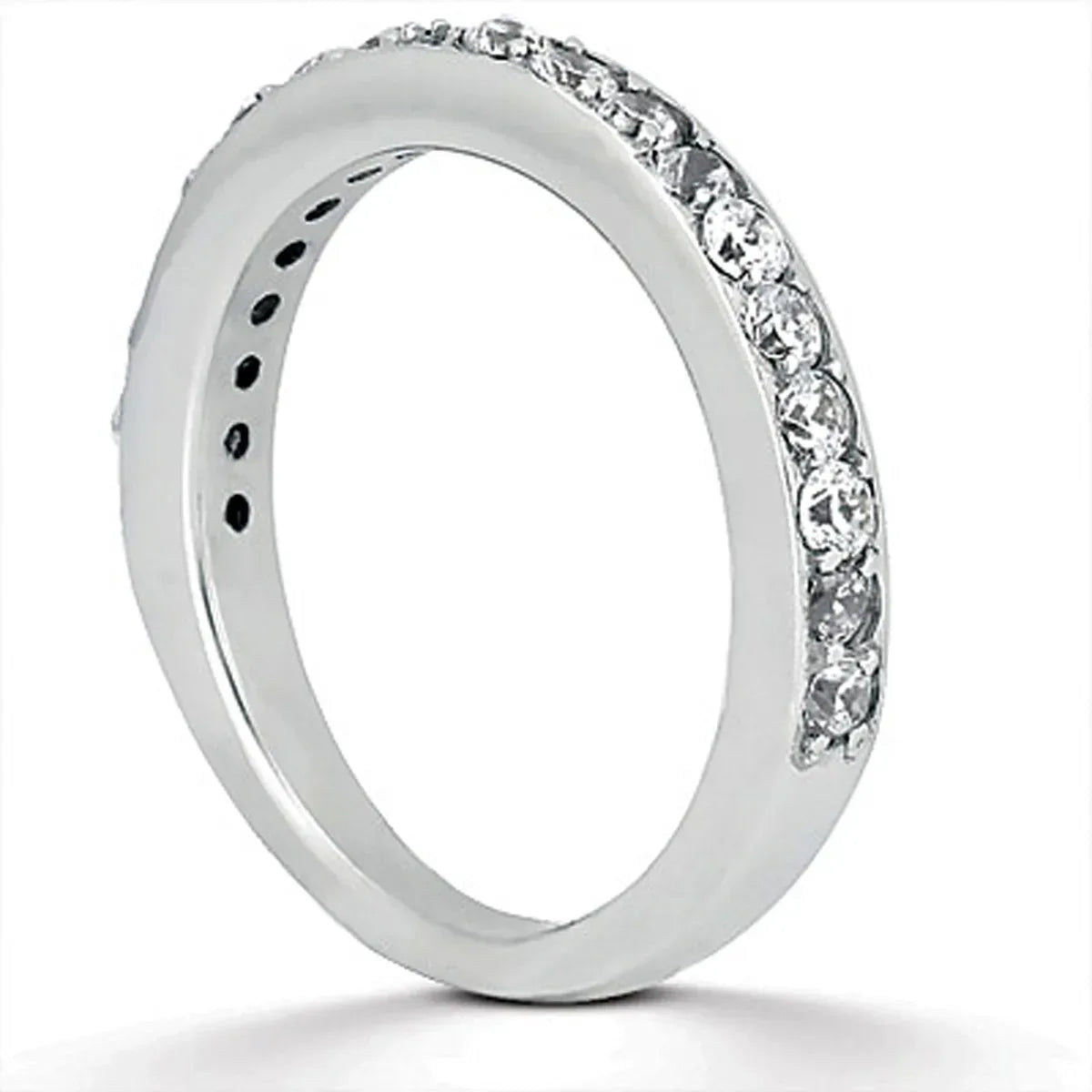 14k White Gold Pave Diamond Wedding Ring Band Set 1/2 Around - Peelerie