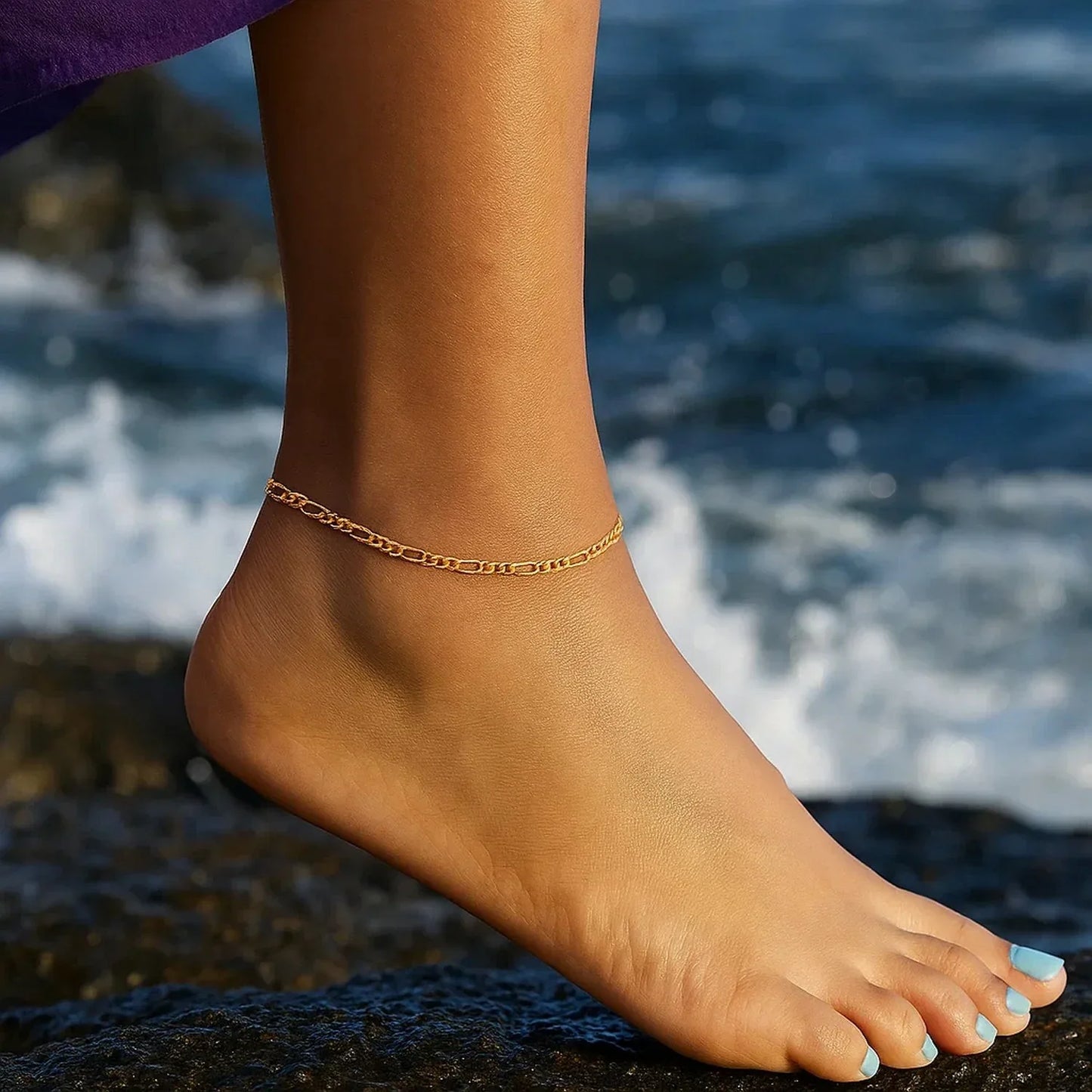 14k Yellow Gold Figaro Anklet 1.3mm - Peelerie