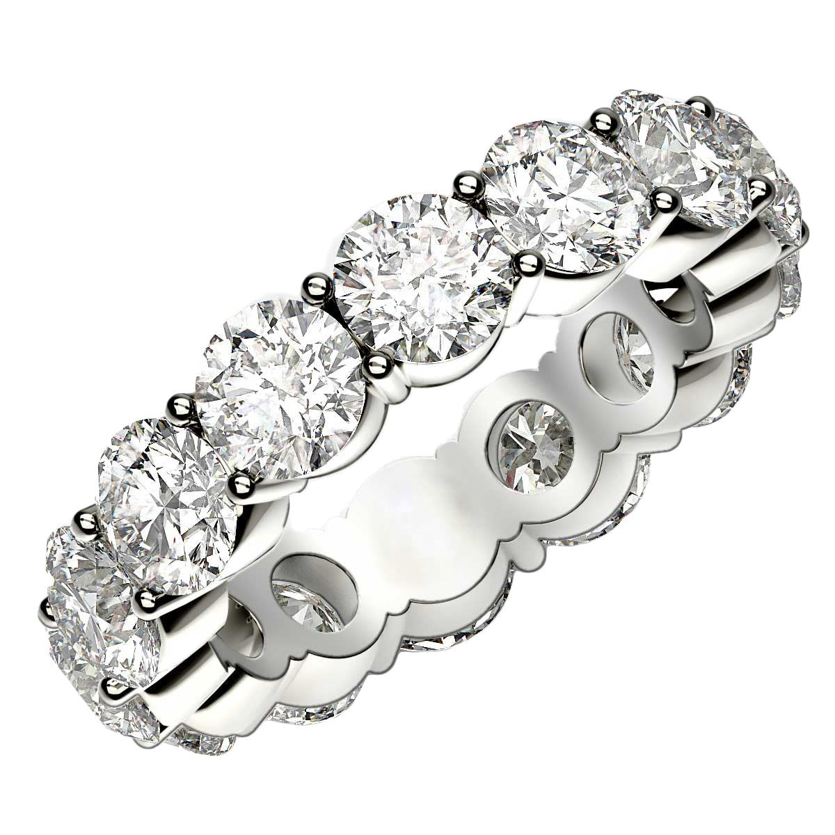 Round Cut Lab Grown Diamond Eternity Ring in 14k White Gold (6 cttw FG/VS2) in a sleek high-contrast midnight luxury editoria