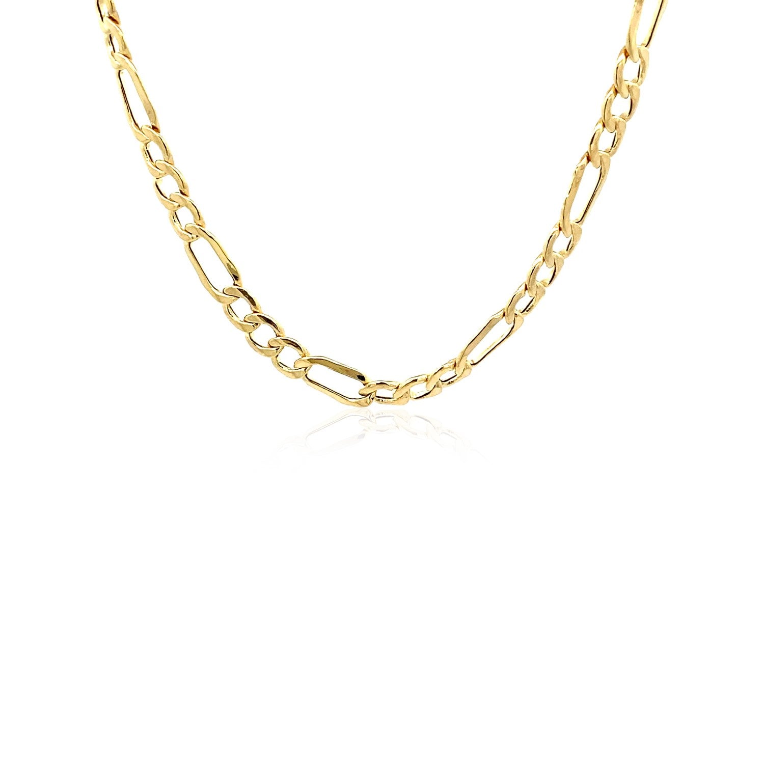 10k Yellow Gold Lite Figaro Chain (4.70 mm) in a sleek high-contrast midnight luxury editorial style