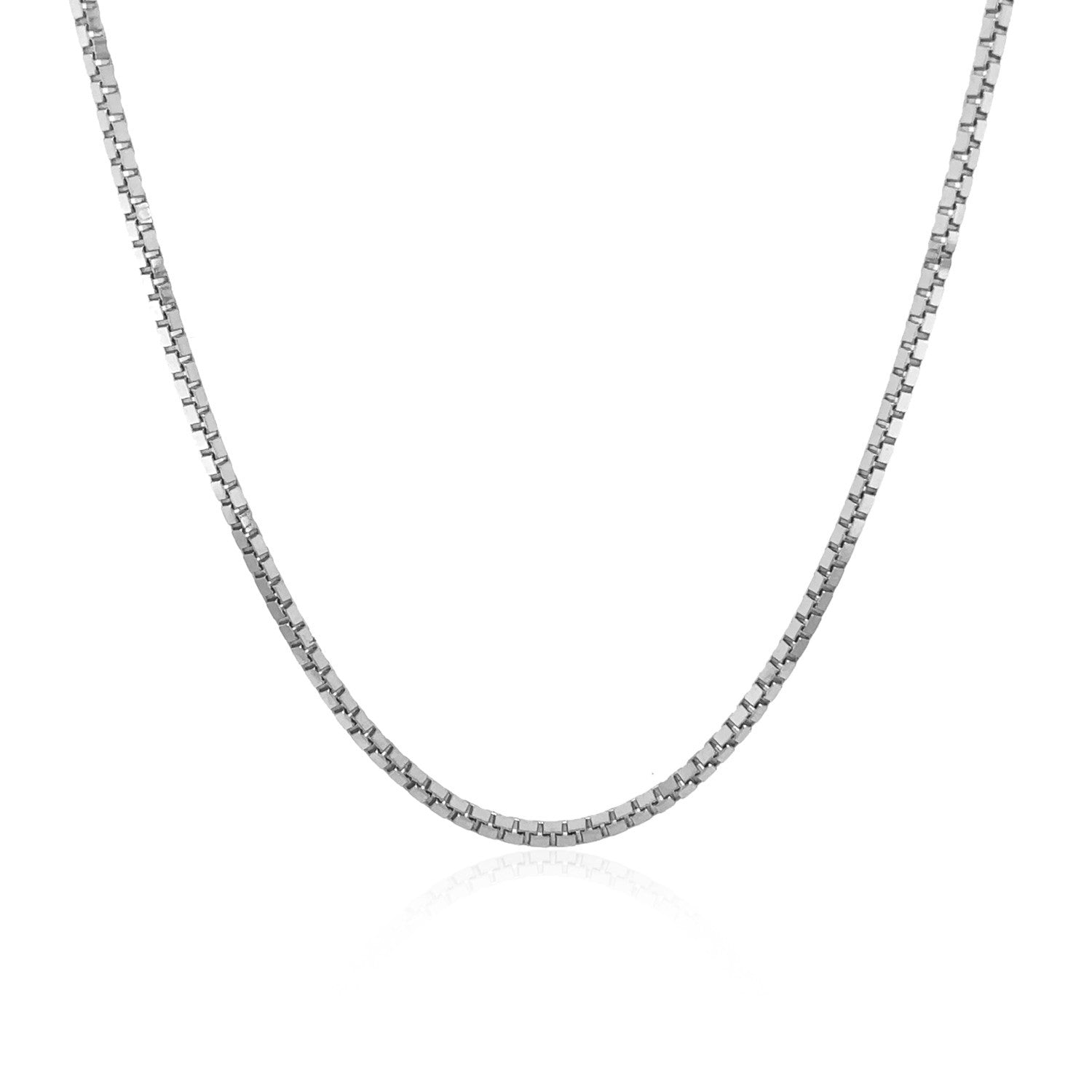 14k White Gold Classic Box Chain (1.4 mm) in a sleek high-contrast midnight luxury editorial style