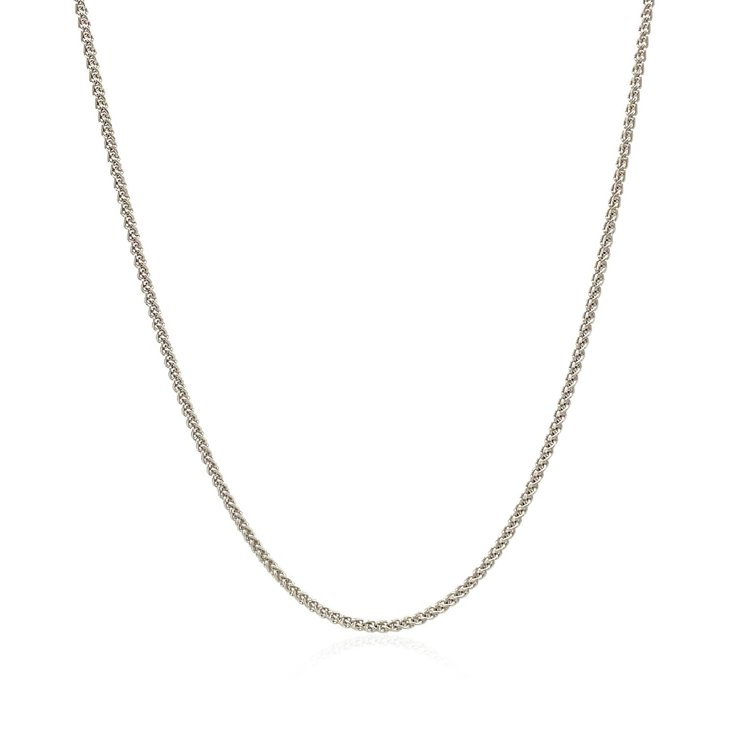 18k White Gold Round Wheat Chain (1.20 mm) in a sleek high-contrast midnight luxury editorial style