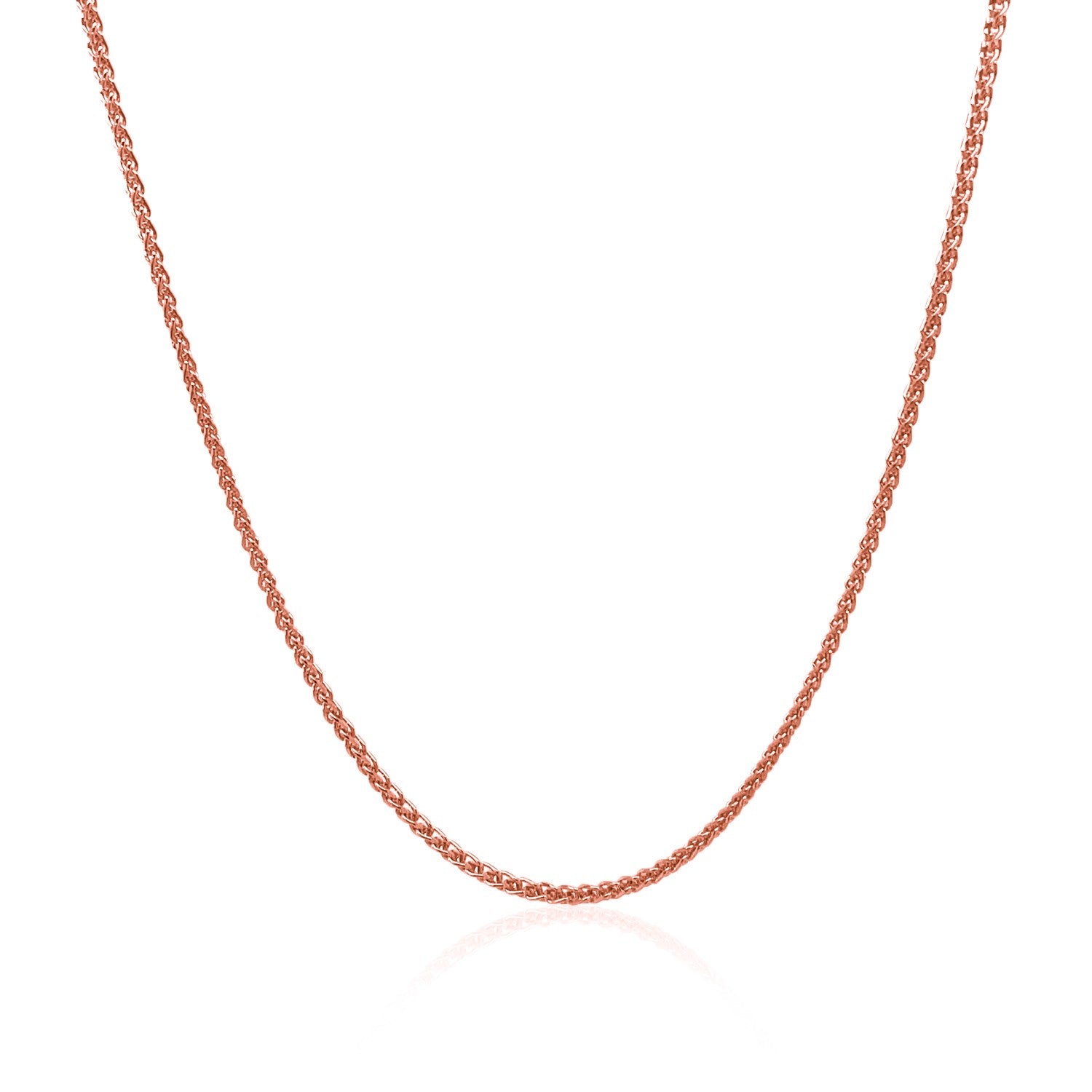 14k Rose Gold Diamond Cut Round Wheat Chain (1.20 mm) in a sleek high-contrast midnight luxury editorial style