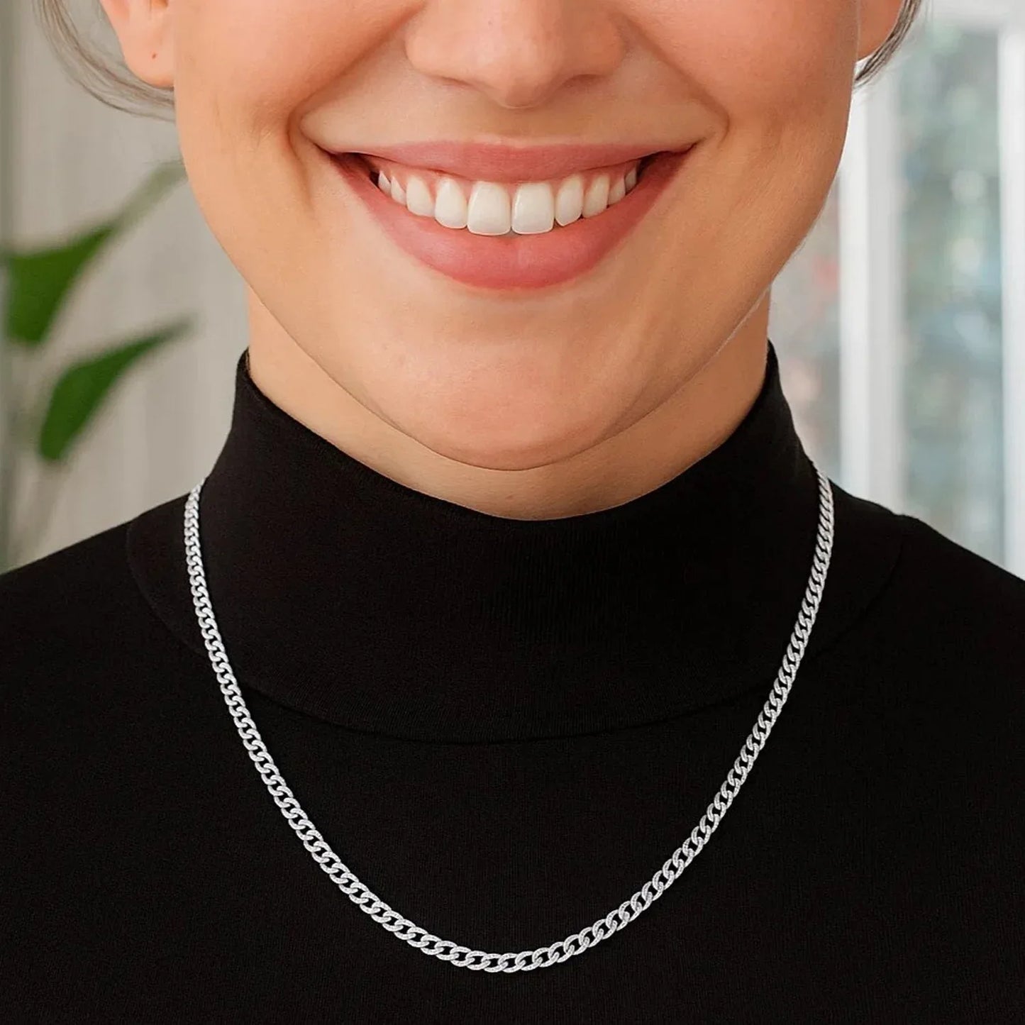 Rhodium Plated 3.7mm Sterling Silver Curb Style Chain (3.70 mm) - Peelerie