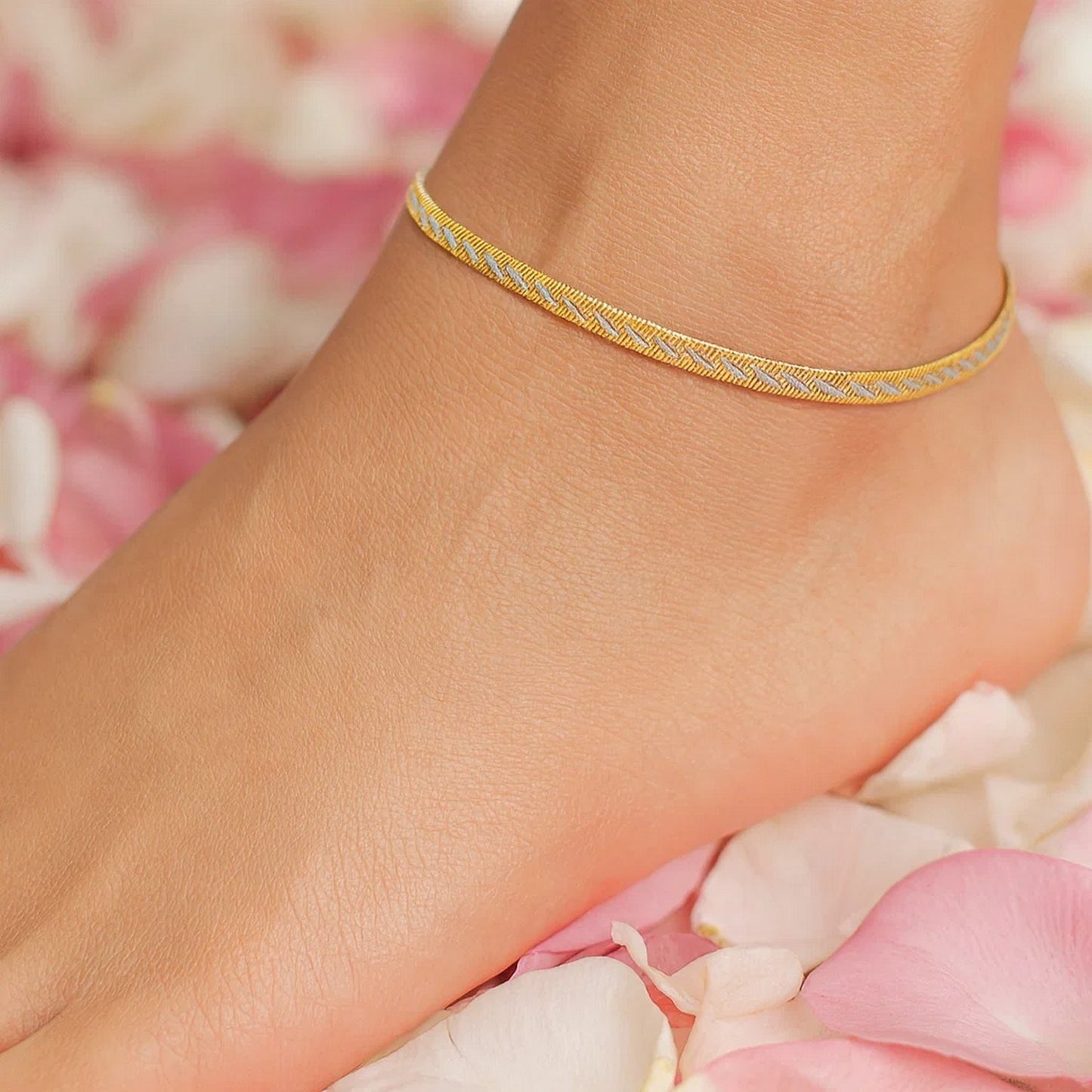 Sterling Silver Two Tone Snake Chain Inspired Anklet