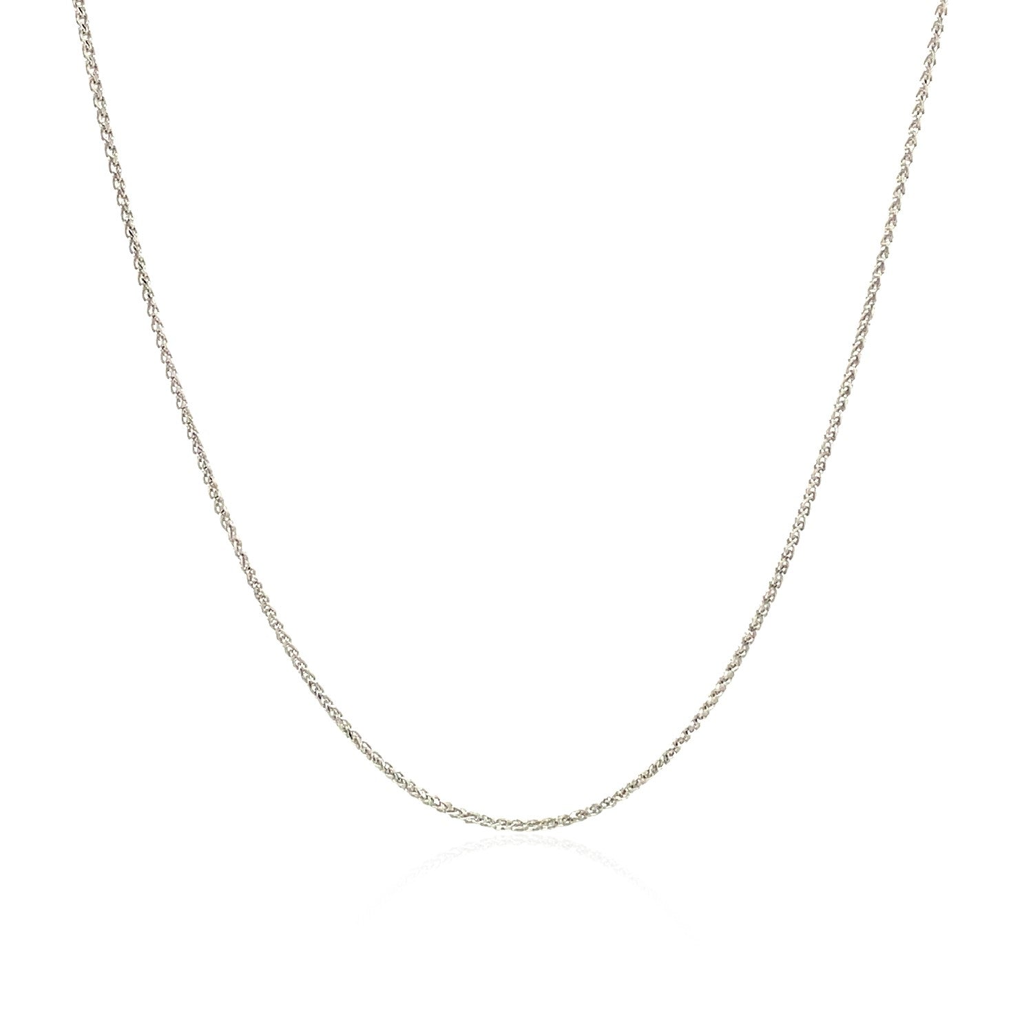 14k White Gold Diamond Cut Round Wheat Chain (0.60 mm) in a sleek high-contrast midnight luxury editorial style