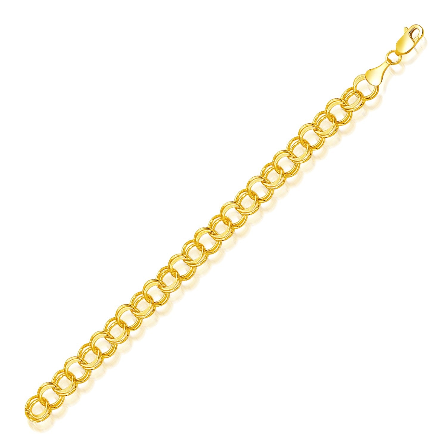 14k Yellow Gold Solid Double Link Charm Bracelet (7.00 mm) in a sleek high-contrast midnight luxury editorial style