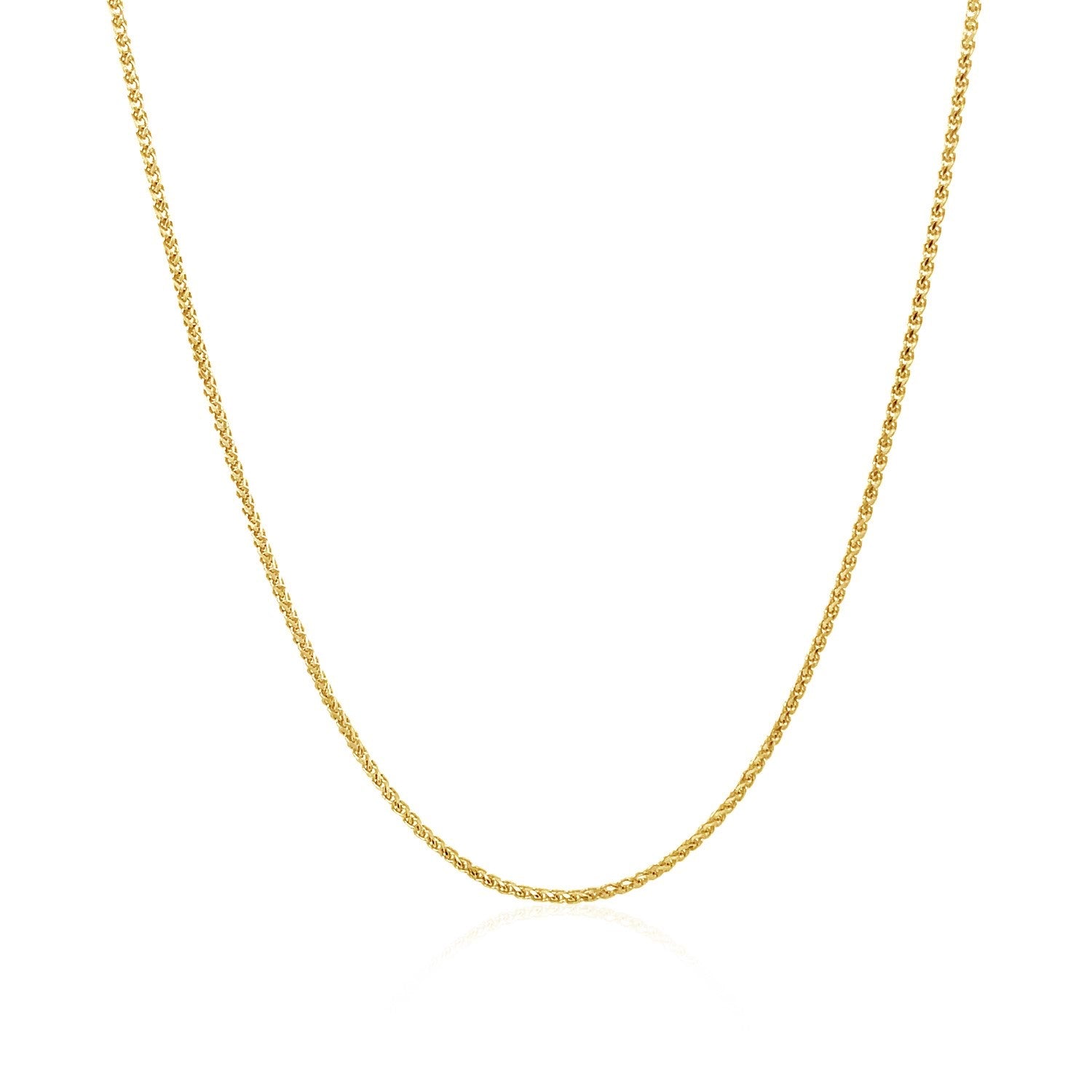 14k Yellow Gold Diamond Cut Round Wheat Chain (1.00 mm) in a sleek high-contrast midnight luxury editorial style