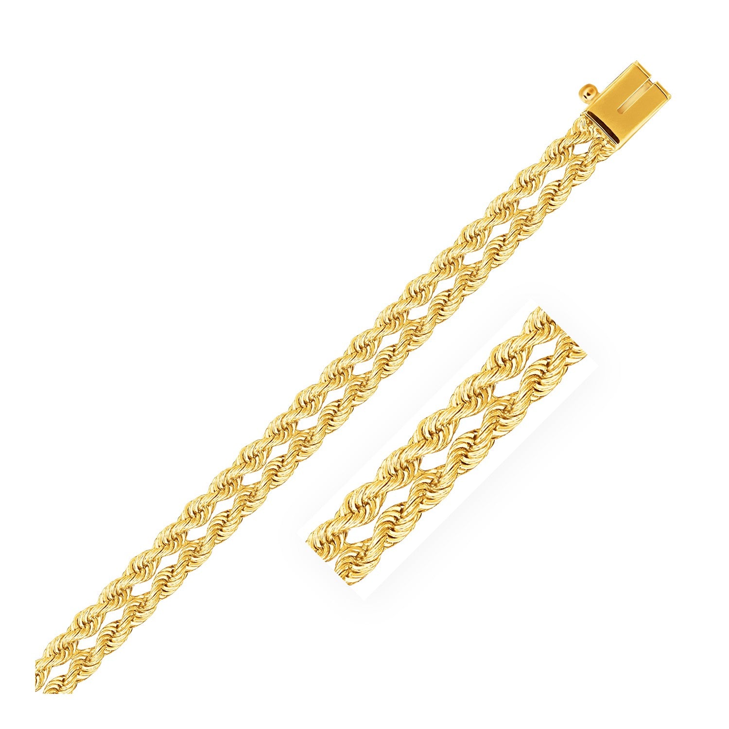 14k Yellow Gold Dual Row Rope Bracelet (4.80 mm) in a sleek high-contrast midnight luxury editorial style