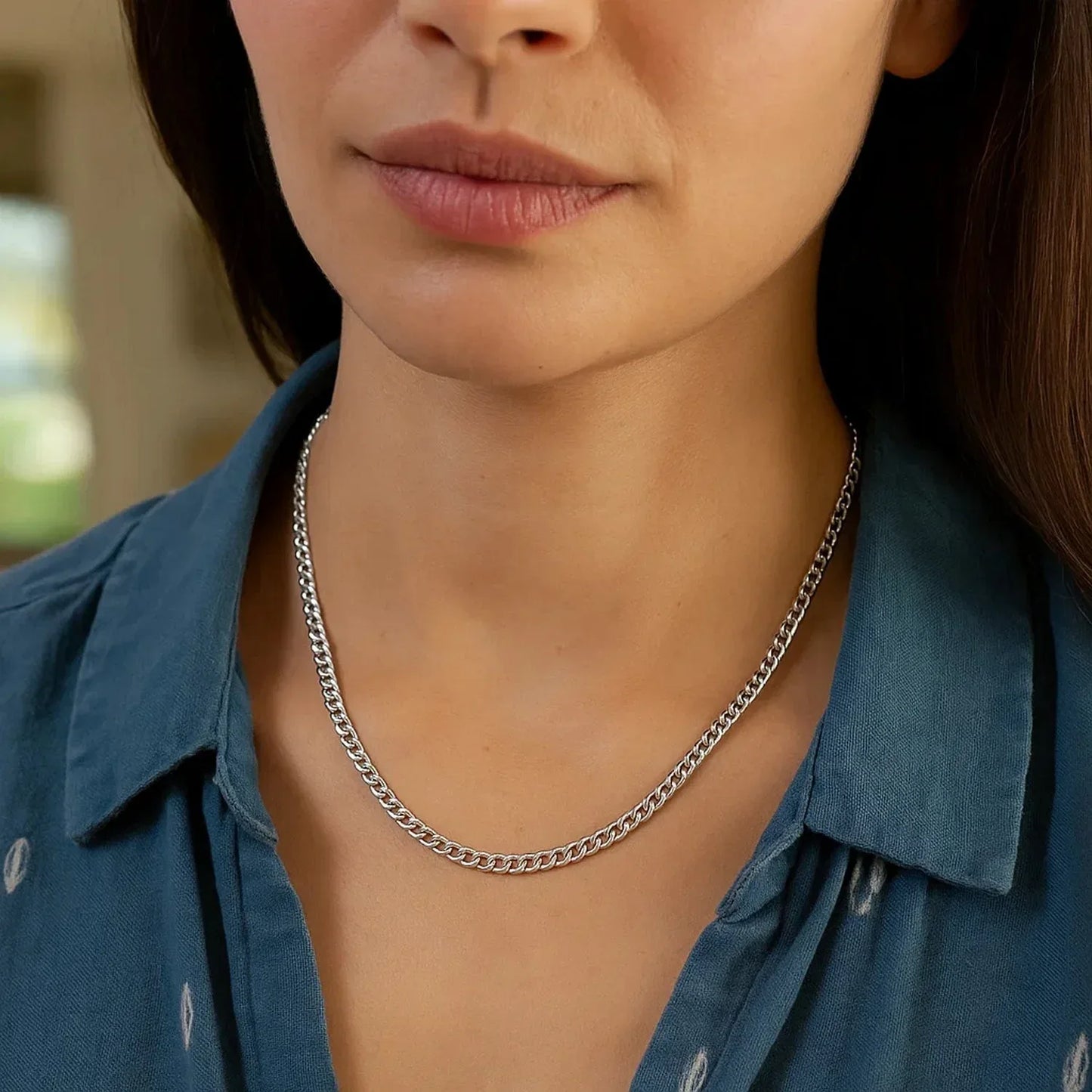 Rhodium Plated Sterling Silver Curb Style Chain (3.00 mm) - Peelerie