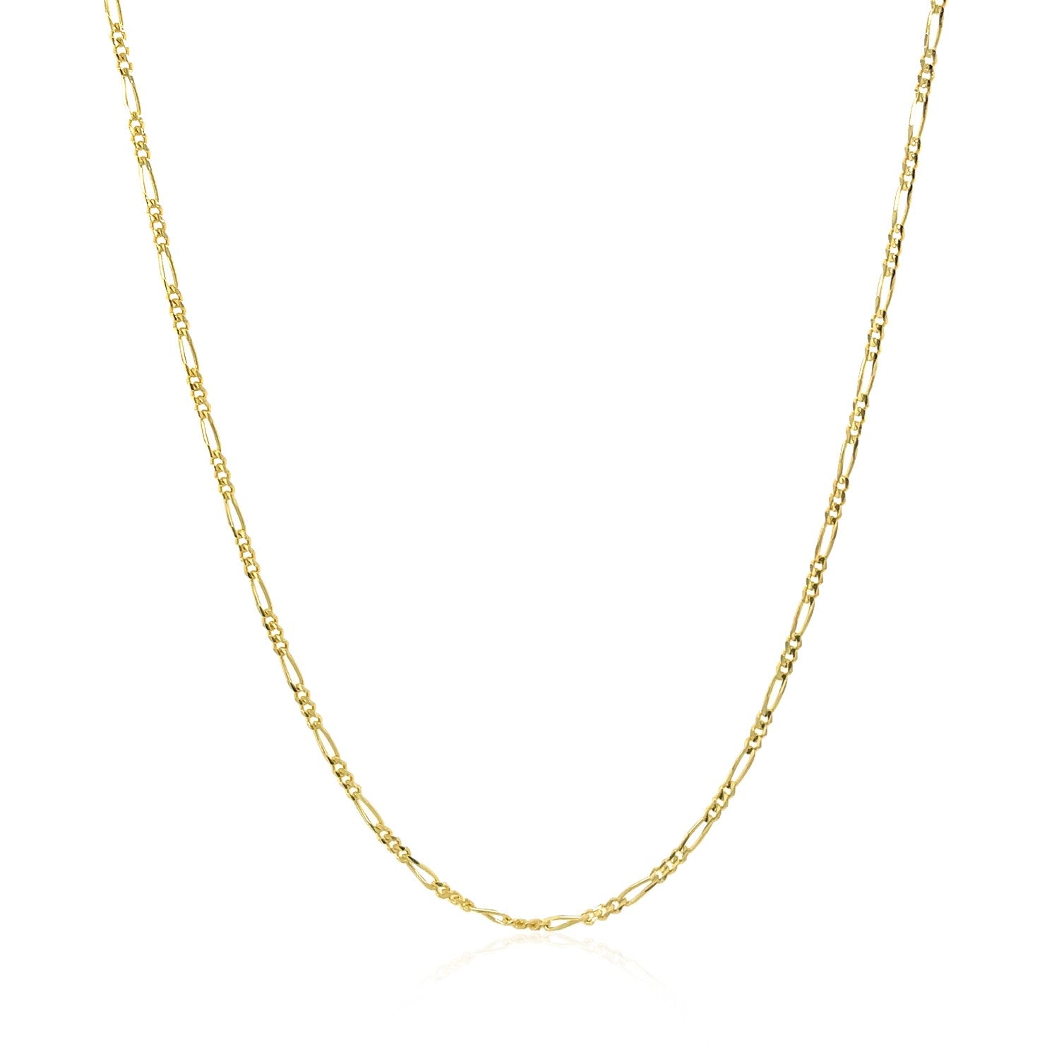 14k Yellow Gold Solid Figaro Chain (1.30 mm) in a sleek high-contrast midnight luxury editorial style