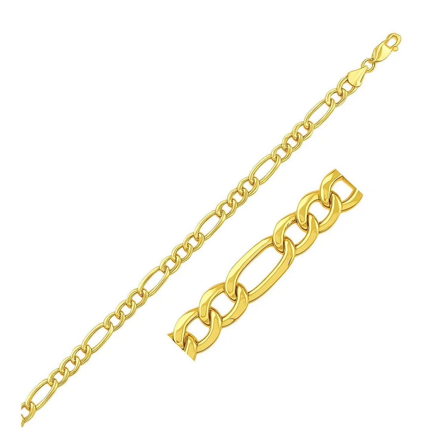 14k Yellow Gold Lite Figaro Bracelet (5.60 mm) in a sleek high-contrast midnight luxury editorial style
