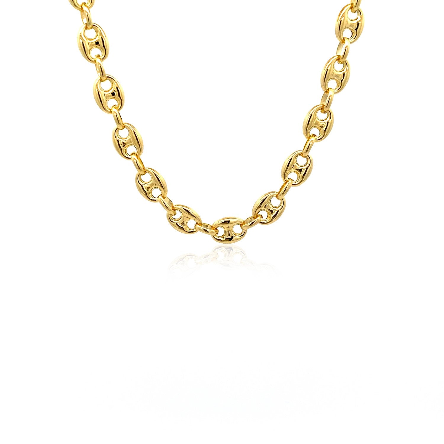 14k Yellow Gold Puffed Mariner Link Chain (6.80 mm) in a sleek high-contrast midnight luxury editorial style