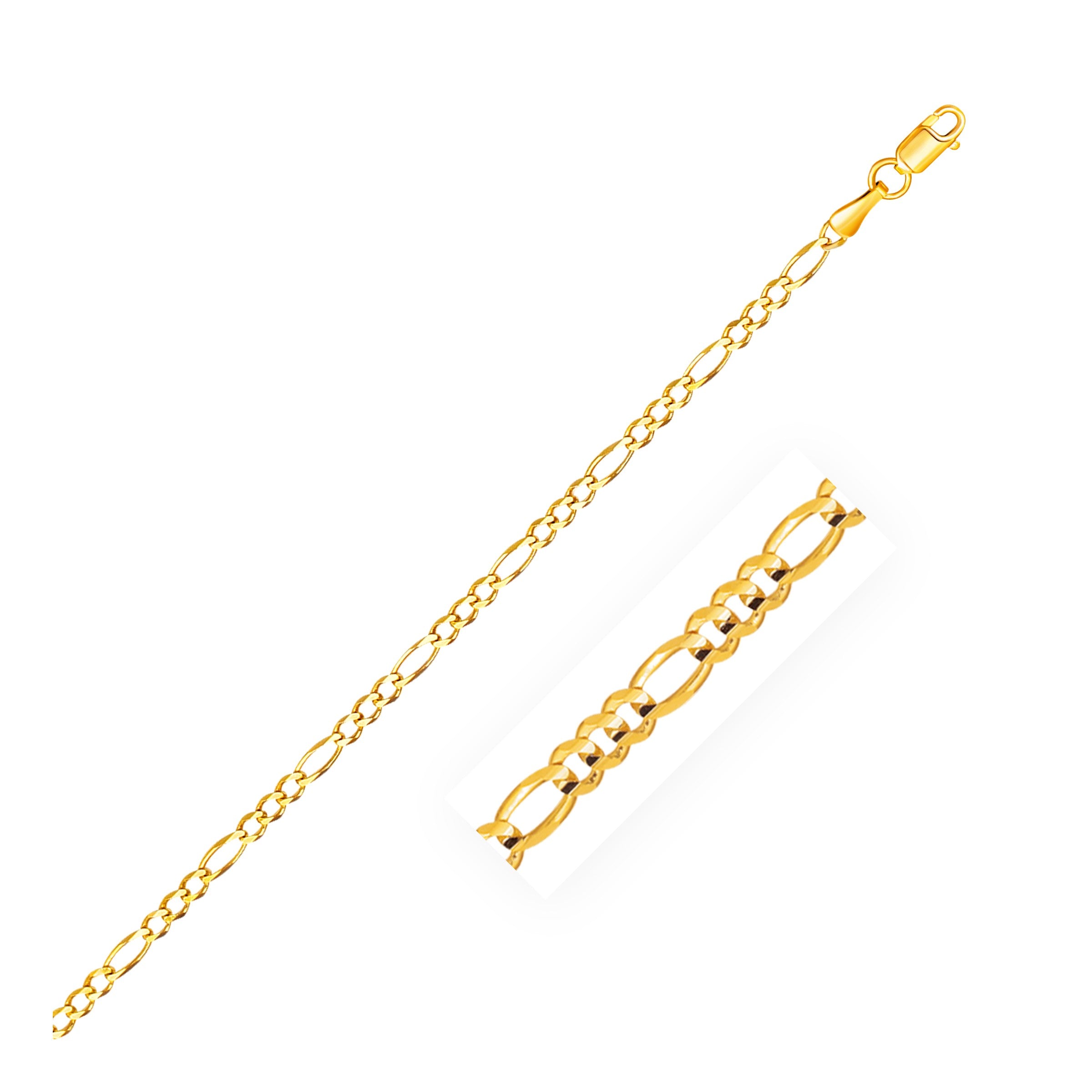 14k Yellow Gold Solid Figaro Bracelet (2.80 mm) in a sleek high-contrast midnight luxury editorial style