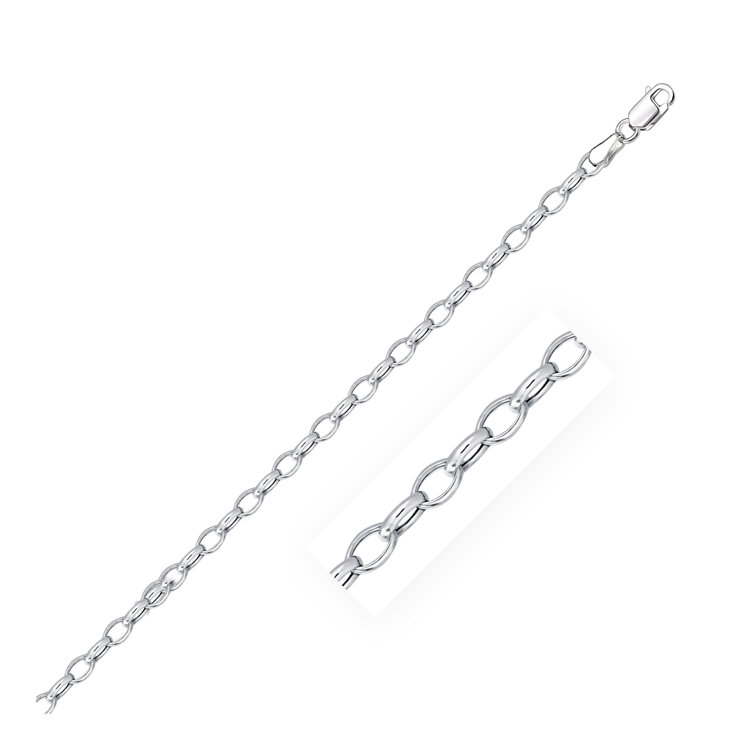 14k White Gold Oval Rolo Bracelet (3.20 mm) in a sleek high-contrast midnight luxury editorial style