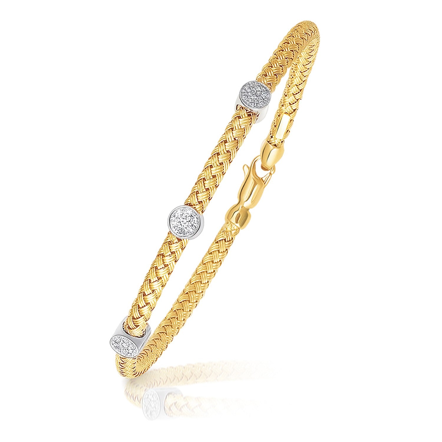 14k Two-Tone Gold Diamond Accent Station Basket Weave Bracelet (3.80 mm) in a sleek high-contrast midnight luxury editorial s