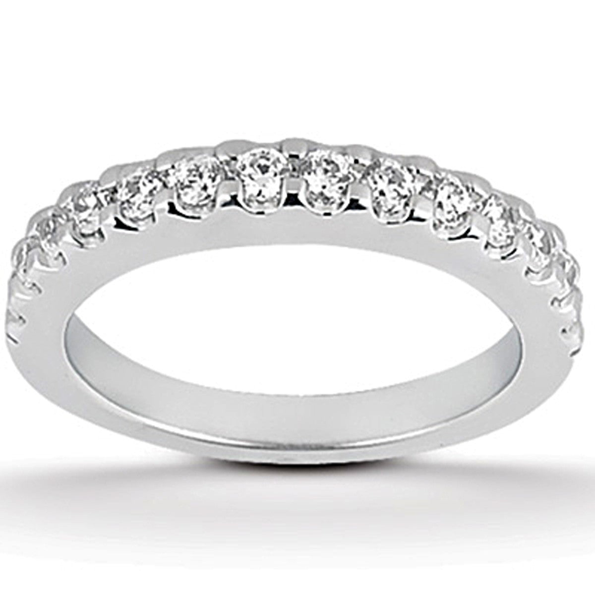 14k White Gold Shared Prong Diamond Wedding Ring Band in a sleek high-contrast midnight luxury editorial style