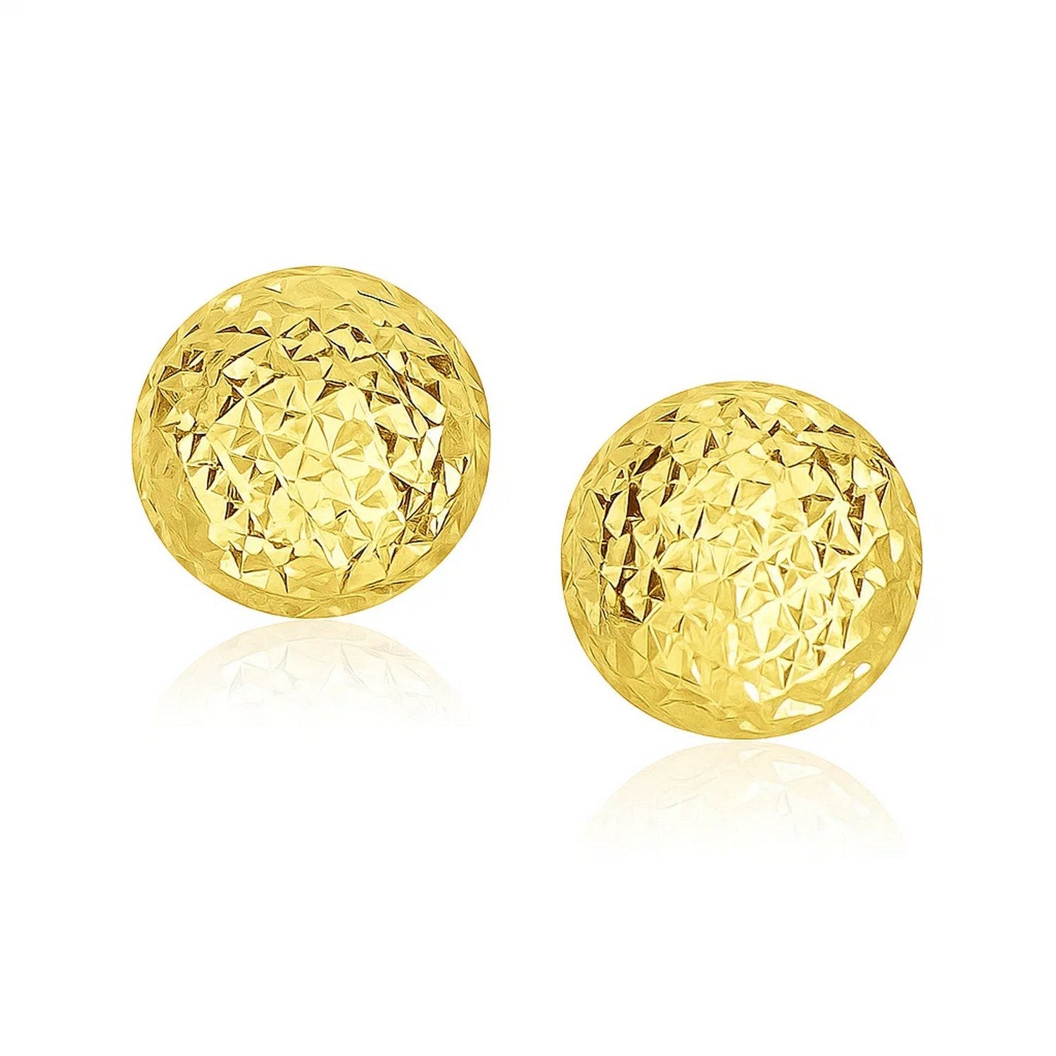 14k Yellow Gold Puff Round Earrings with Diamond Cuts(11mm) in a sleek high-contrast midnight luxury editorial style