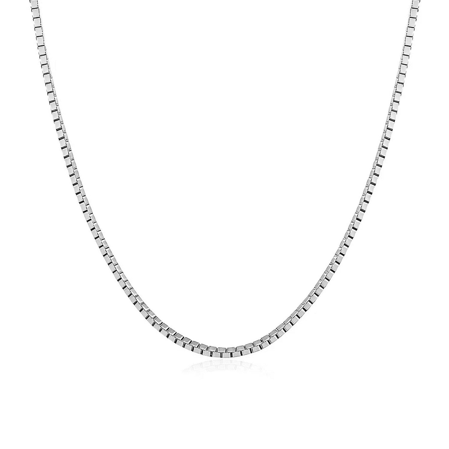 14k White Gold Classic Box Chain (1.10 mm) in a sleek high-contrast midnight luxury editorial style