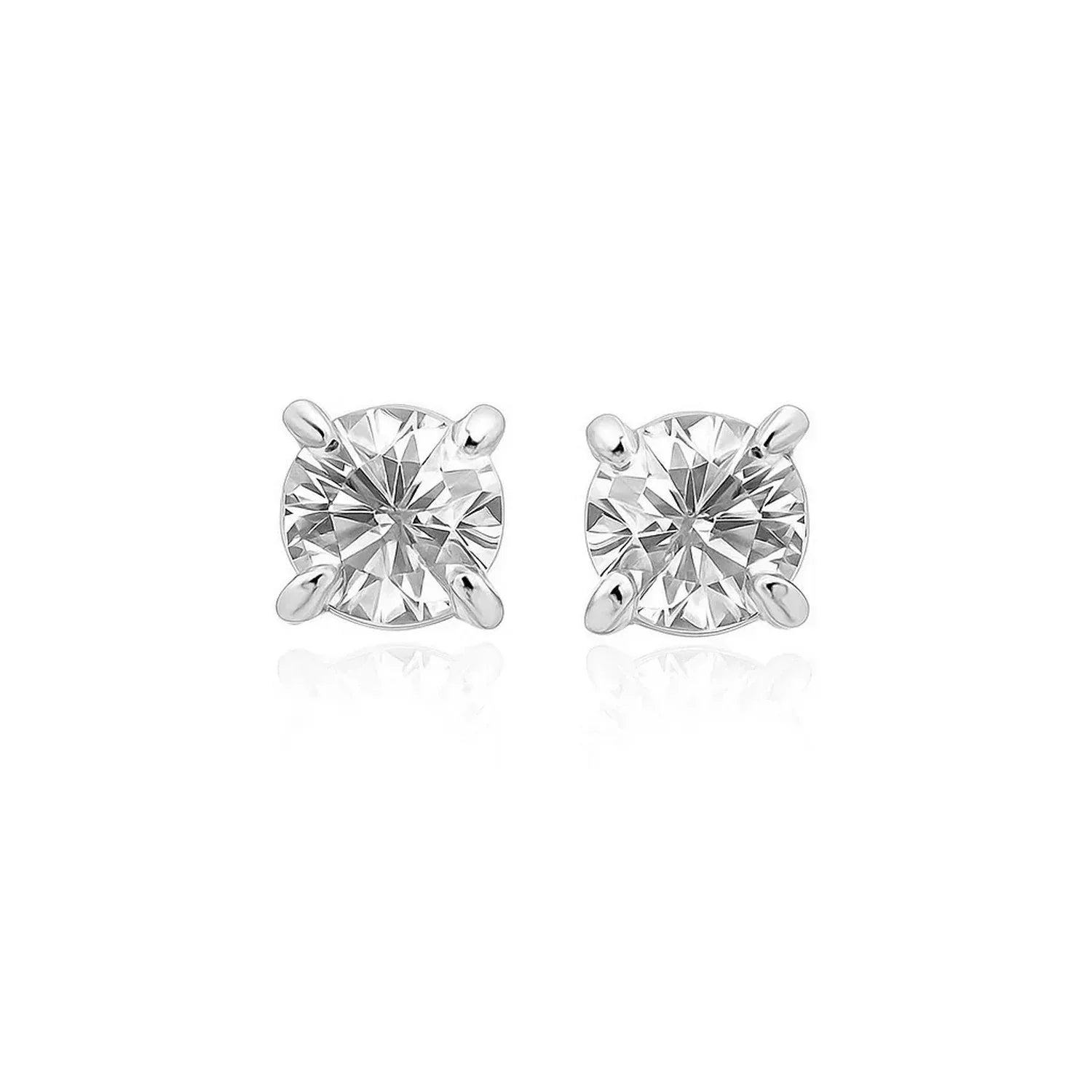 Sterling Silver Stud Earrings with White Hue Faceted Cubic Zirconia(6mm) in a sleek high-contrast midnight luxury editorial s