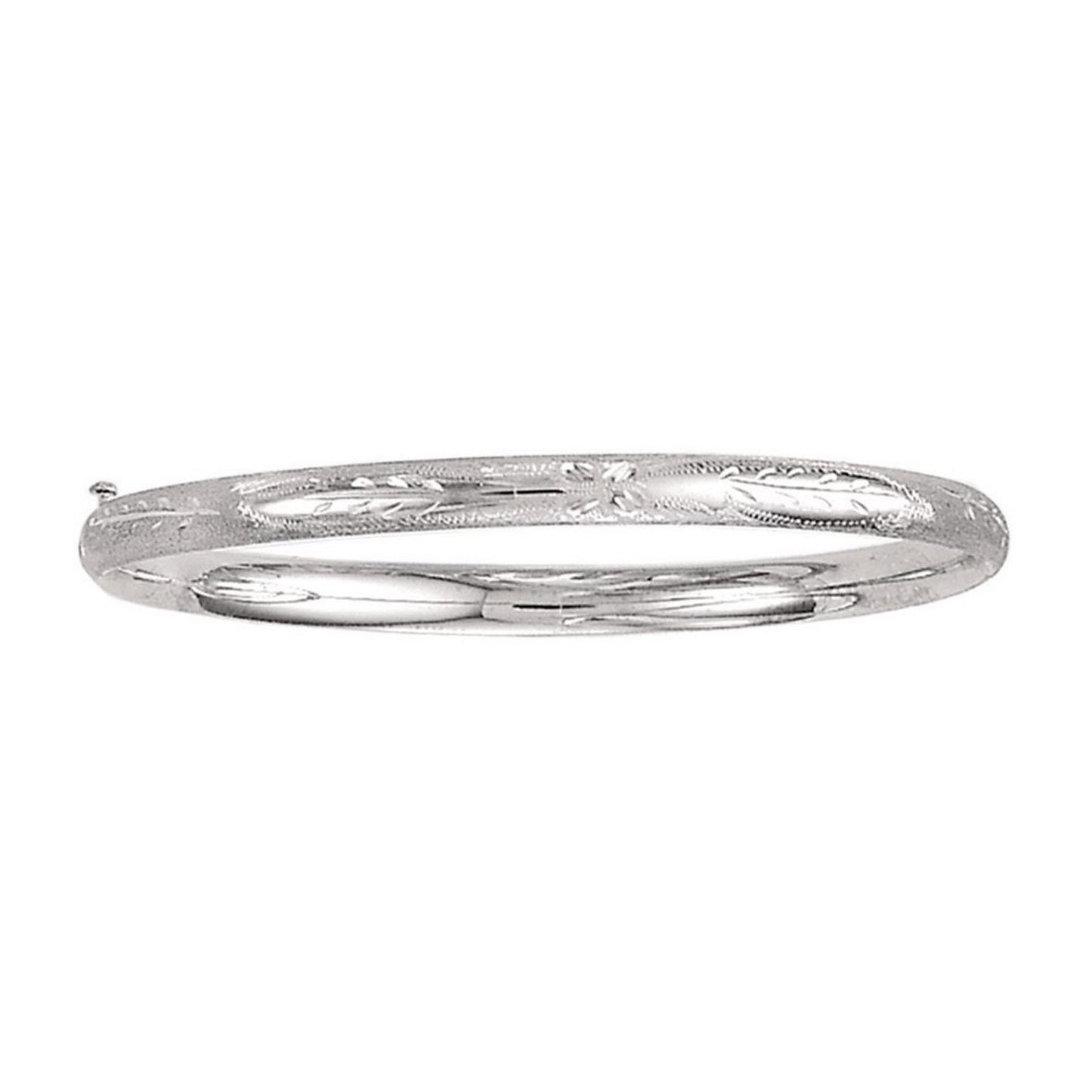 Classic Floral Carved Bangle in 14k White Gold (5.00 mm)