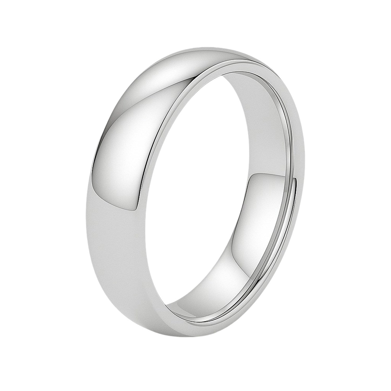 14k White Gold Comfort Fit Wedding Band(5.00 mm) in a sleek high-contrast midnight luxury editorial style