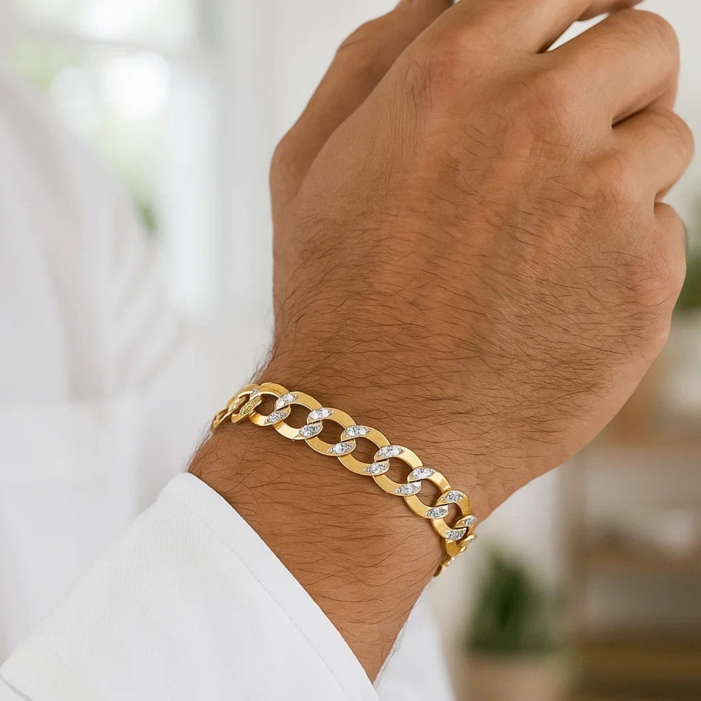 14k Two Tone Gold Pave Curb Bracelet (7.00 mm)