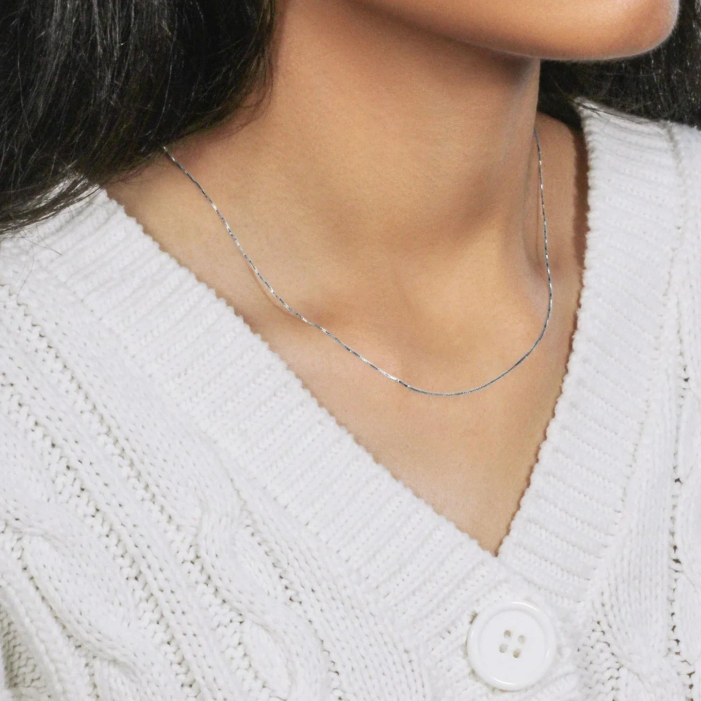 10k White Gold Classic Box Chain (0.60 mm) - Peelerie