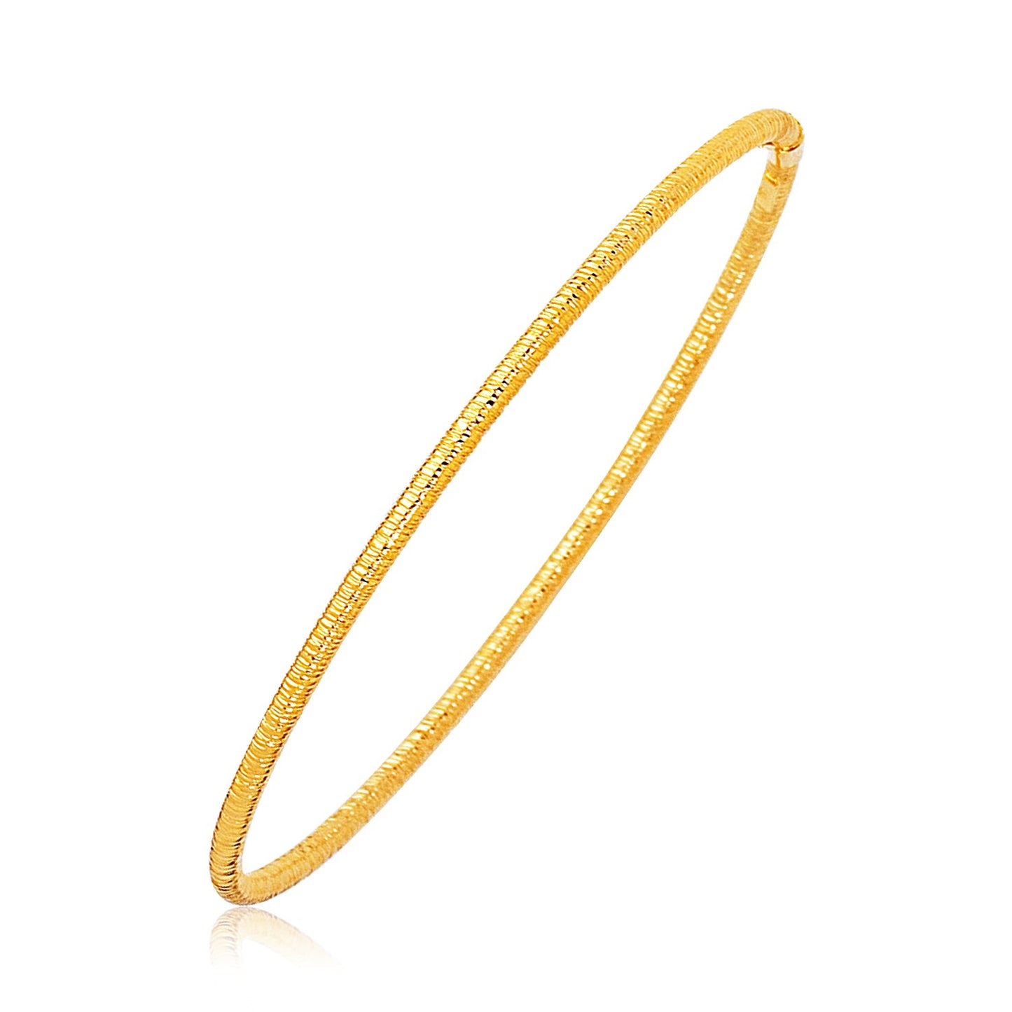 14k Yellow Gold Thin Textured Stackable Bangle (3.00 mm) in a sleek high-contrast midnight luxury editorial style