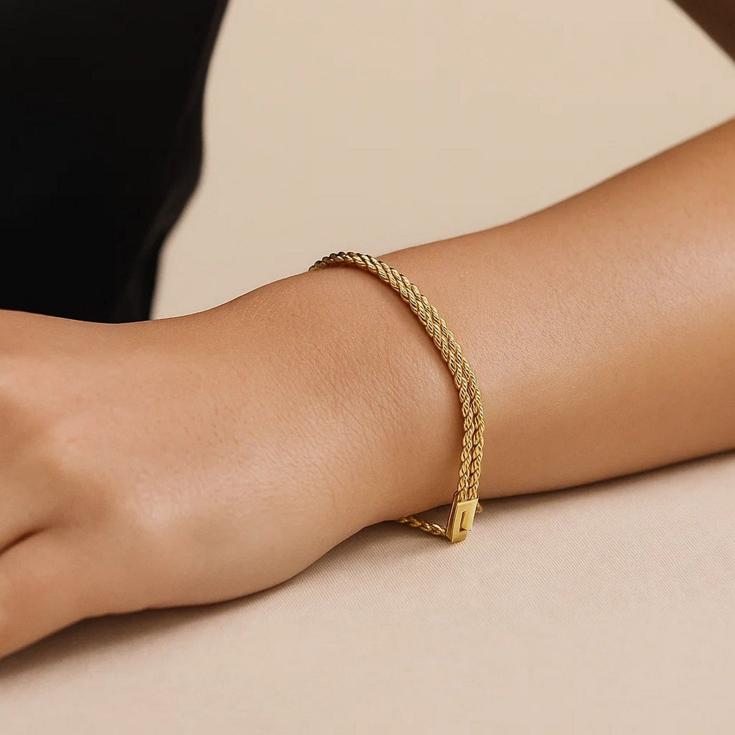 14k Yellow Gold Two Row Rope Bracelet (3.40 mm)