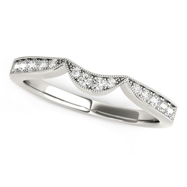 14k White Gold Milgrained Curved Wedding Diamond Band (1/6 cttw) in a sleek high-contrast midnight luxury editorial style